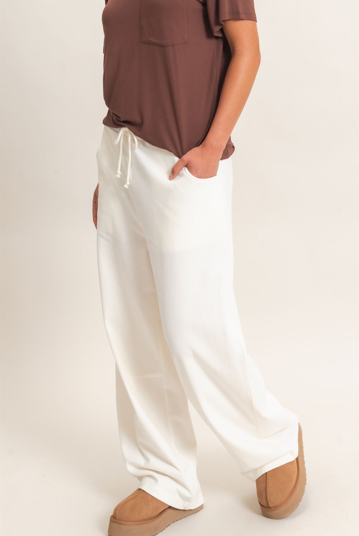 Wholesale Washed Barrel Sweatpants Pants DZ26E379 CREAM DOUBLE ZERO