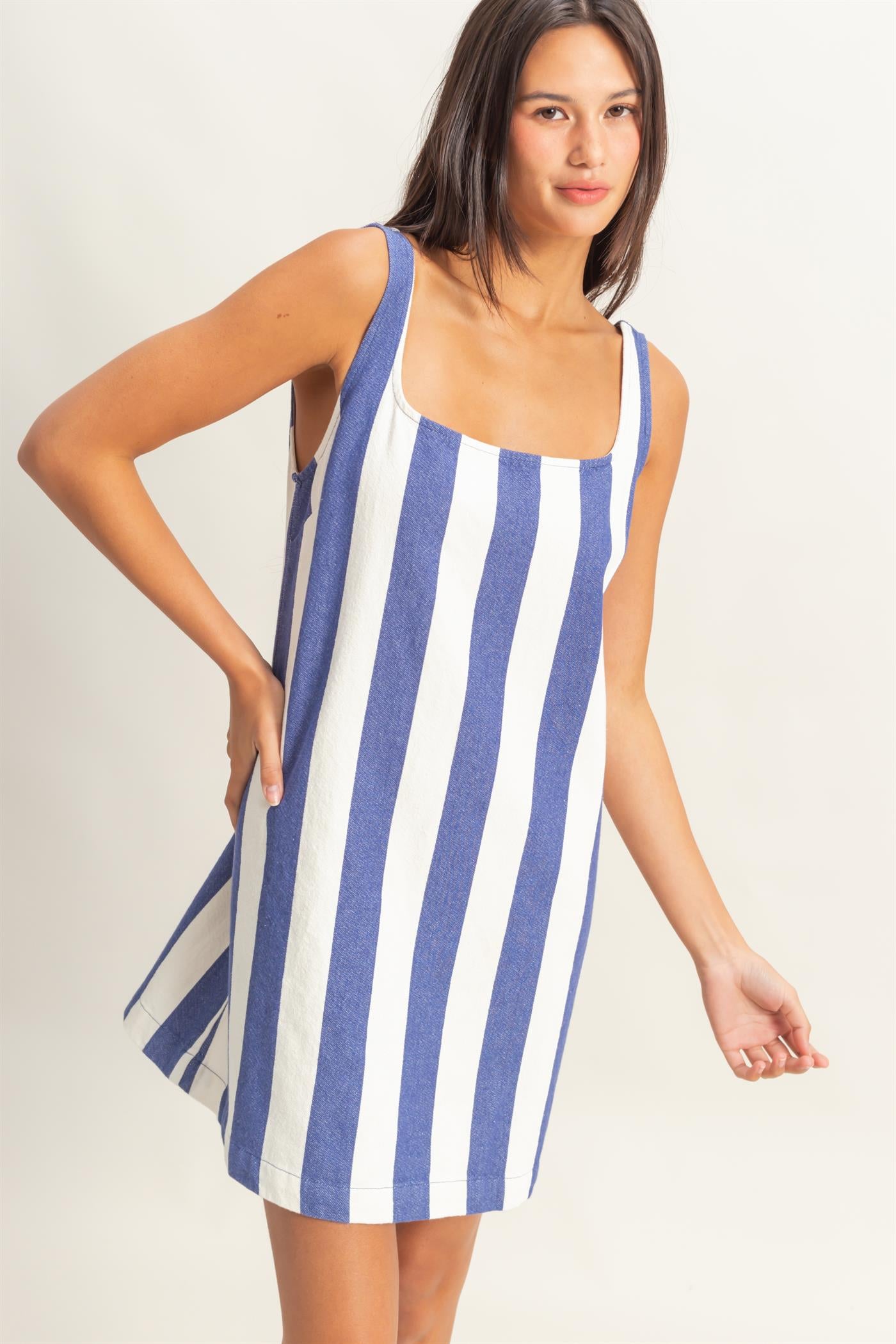 DZ25E182-Striped Square Neck Woven Mini Dress – HYFVE
