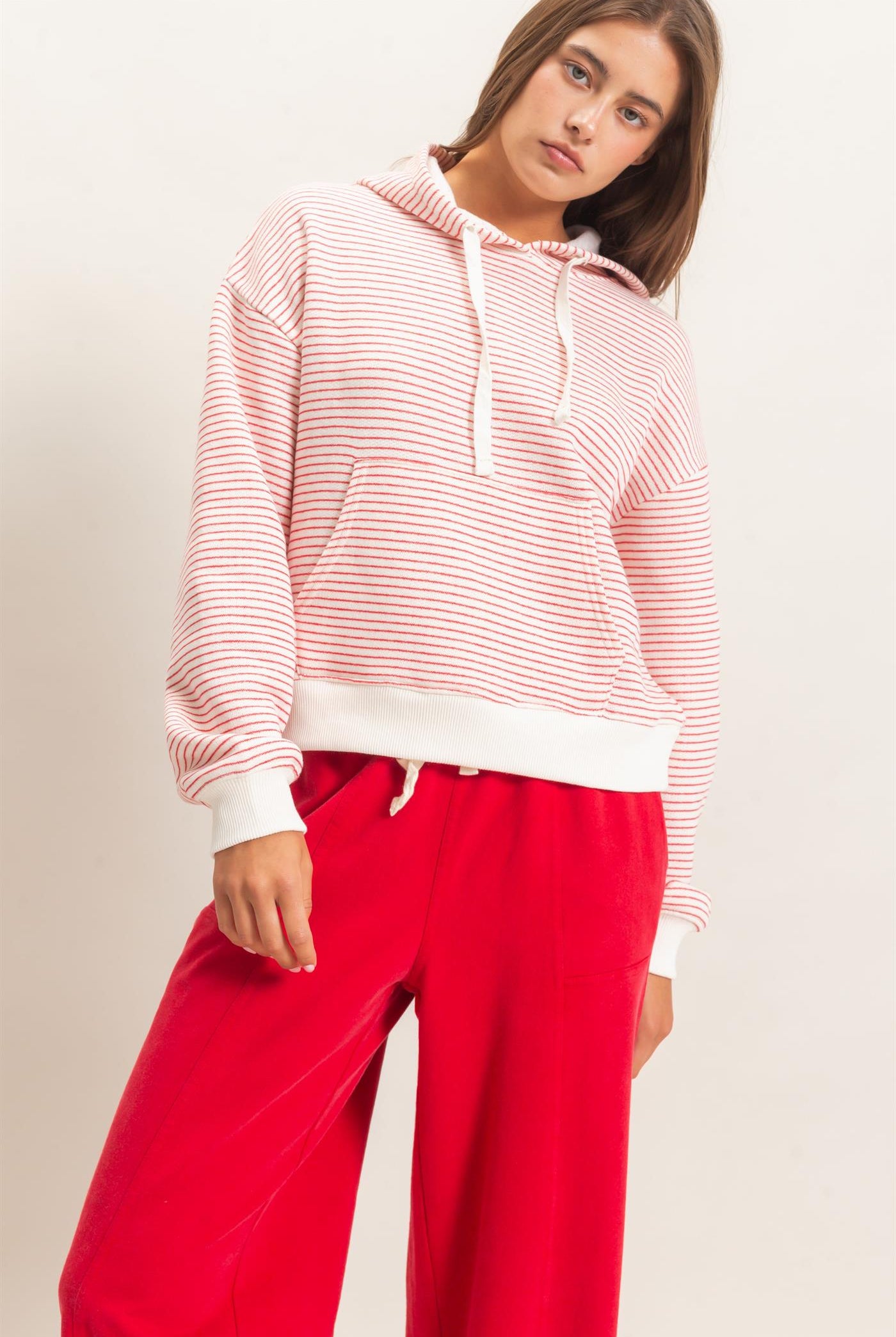 Wholesale Striped French Terry Hoodie Hoodies DZ26C619 RED DOUBLE ZERO