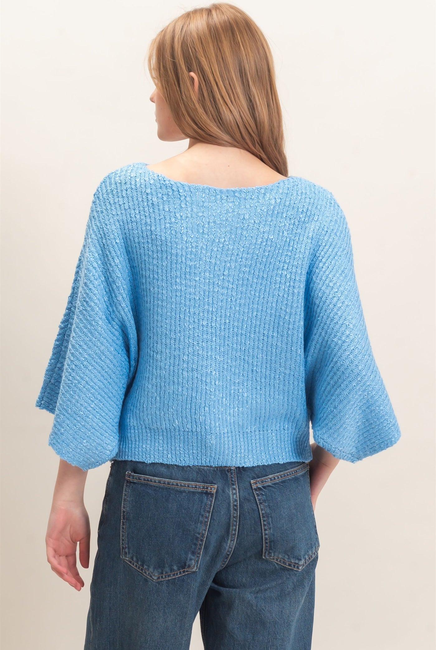 Wholesale Ribbed Boat Neck Sweater Sweaters HF26F201 BLUE HYFVE