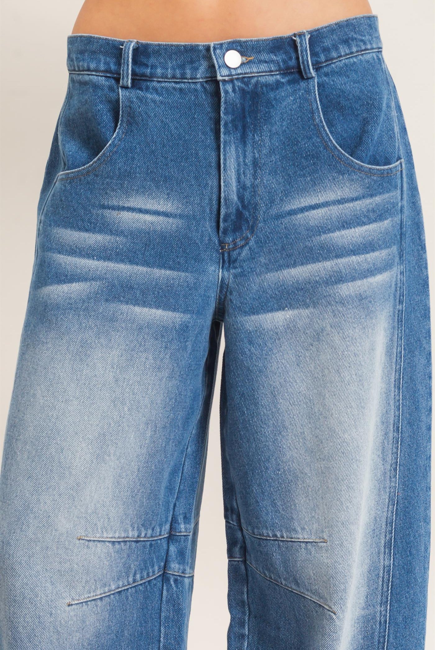 Wholesale Enzyme Wash Barrel Jeans Pants HF26E060 DARK BLUE HYFVE