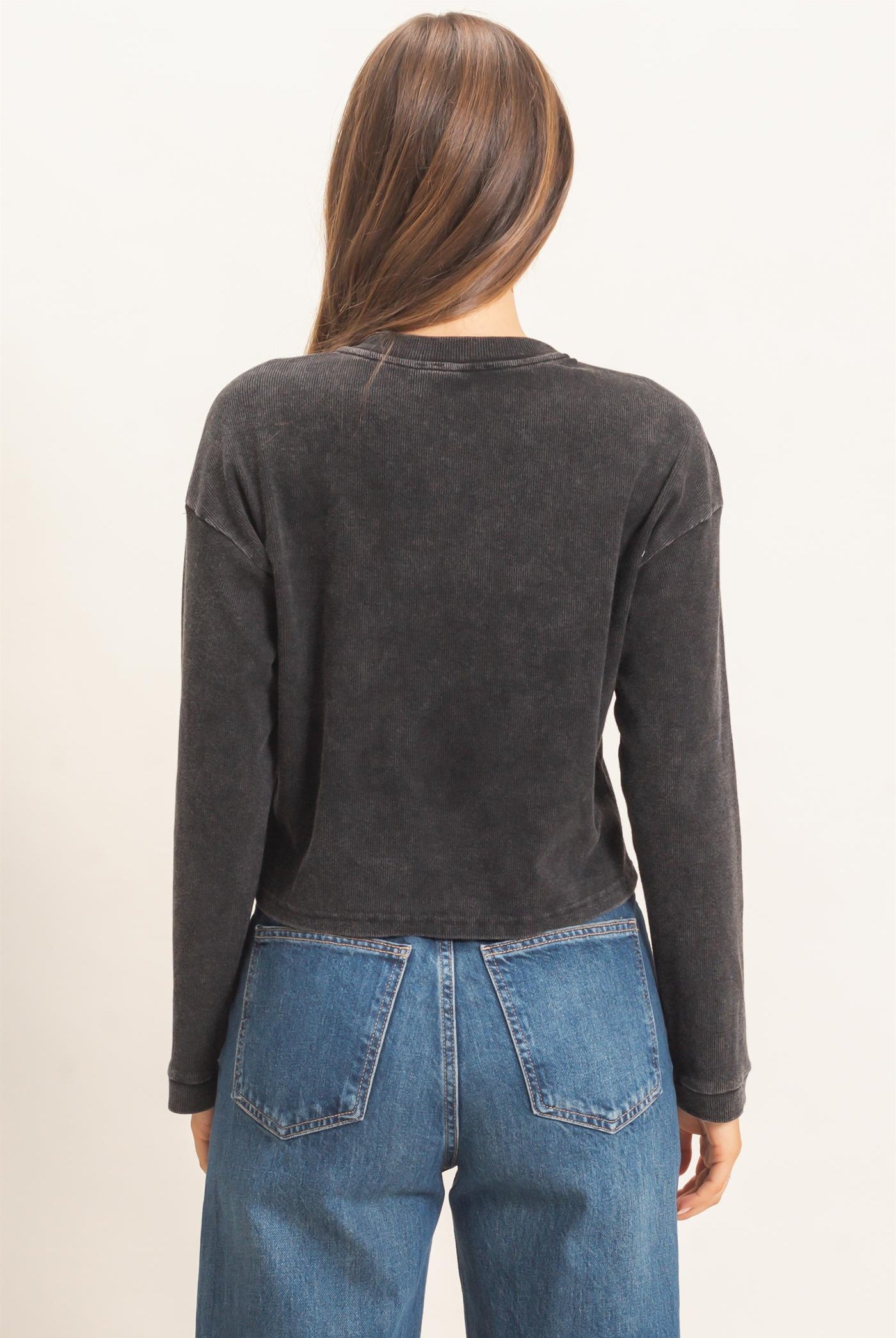 Wholesale Buttoned Henley Top Clothing Tops HF26F081 BLACK HYFVE