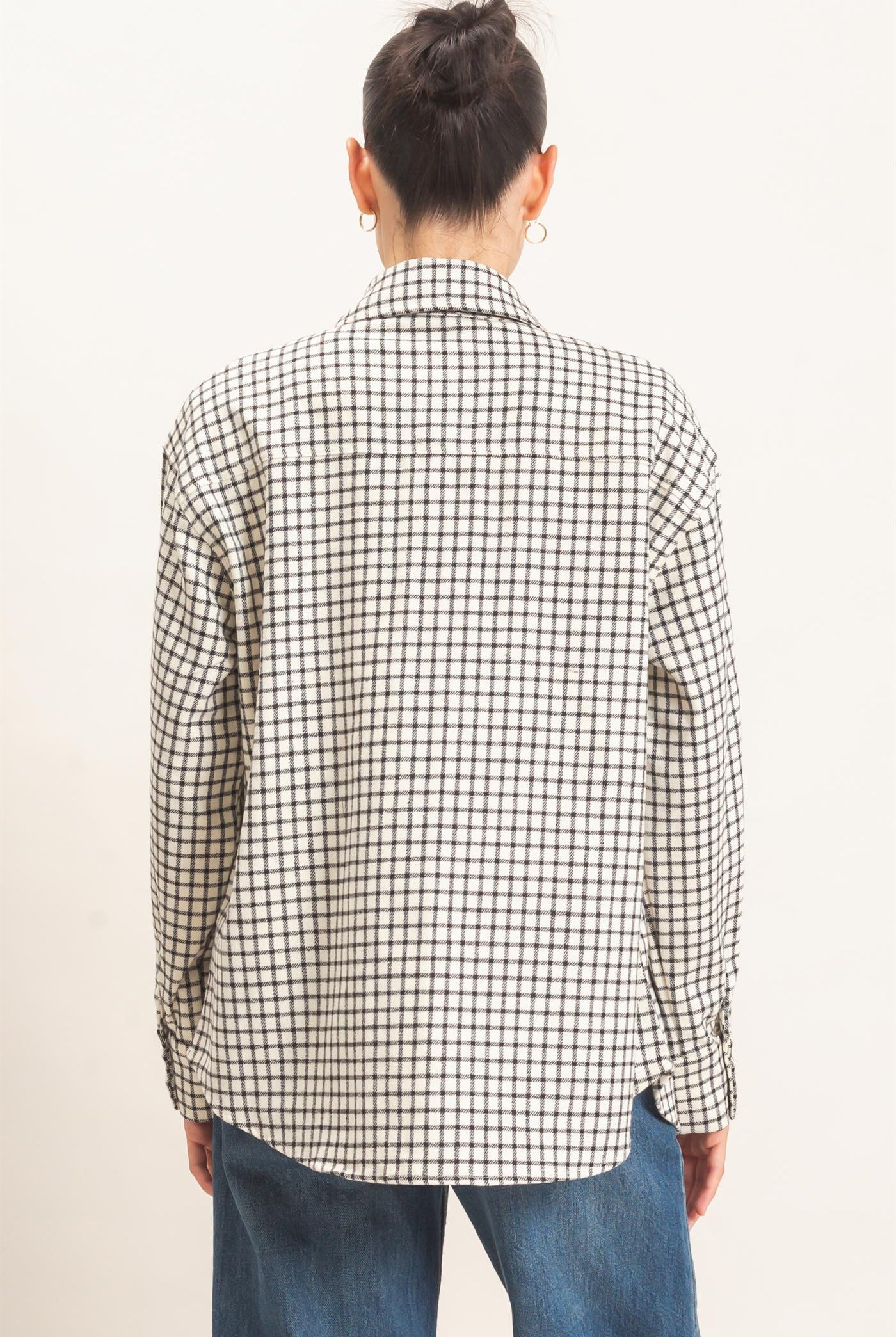 Wholesale Plaid Button-Up Shirt Clothing Tops HF25F450 WHITE HYFVE