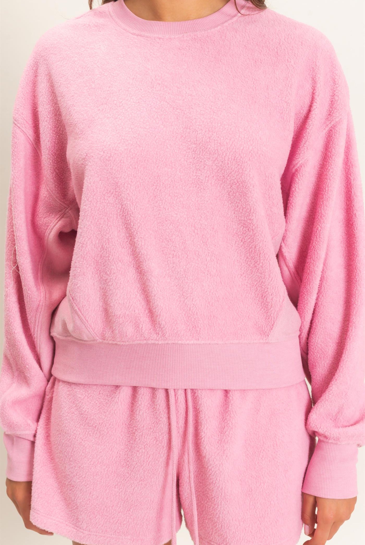 Wholesale Contrast Sweatshirt & Shorts Set Clothing DZ25F478-SET PINK DOUBLE ZERO