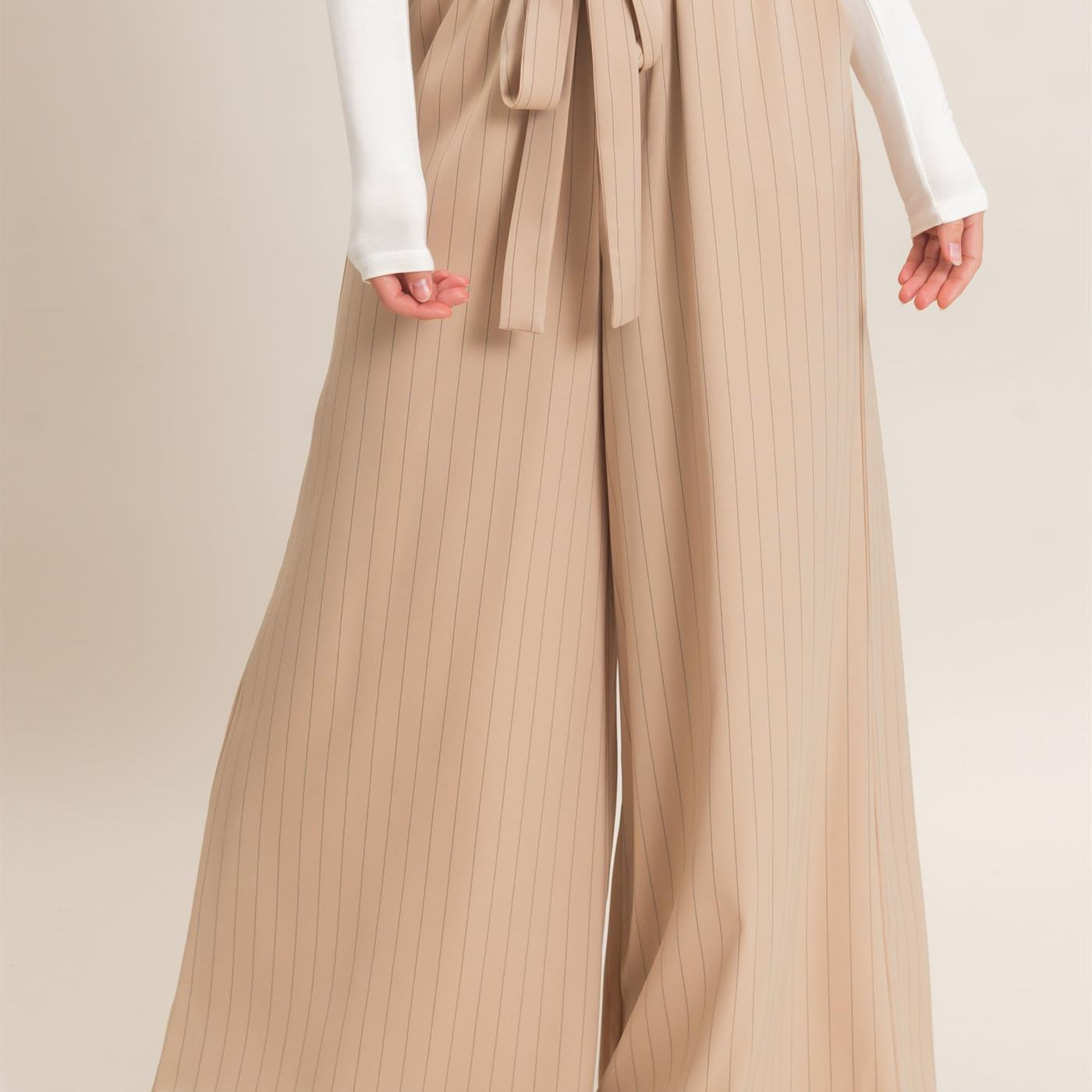 Wholesale Pinstripe Wide-Leg Pants Pants HF25F030 LIGHT TAUPE HYFVE
