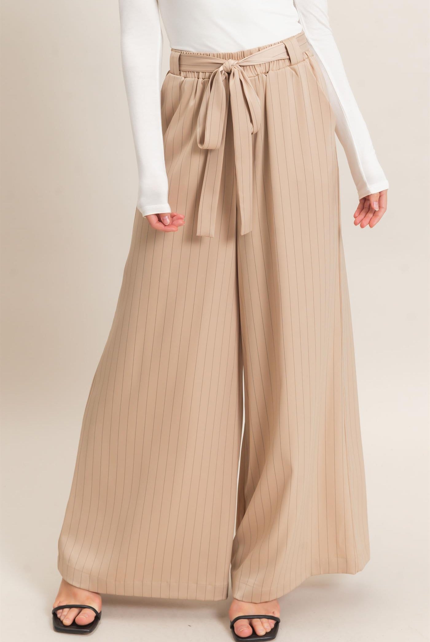 Wholesale Pinstripe Wide-Leg Pants Pants HF25F030 LIGHT TAUPE HYFVE