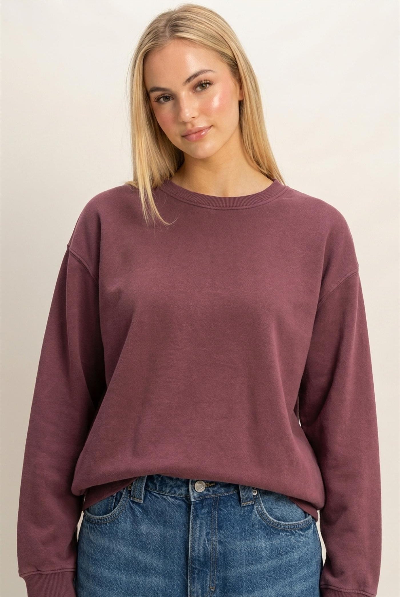 Wholesale Mineral Wash Crew Neck Sweatshirt Sweatshirts DZ26E990 DARK CHERRY DOUBLE ZERO