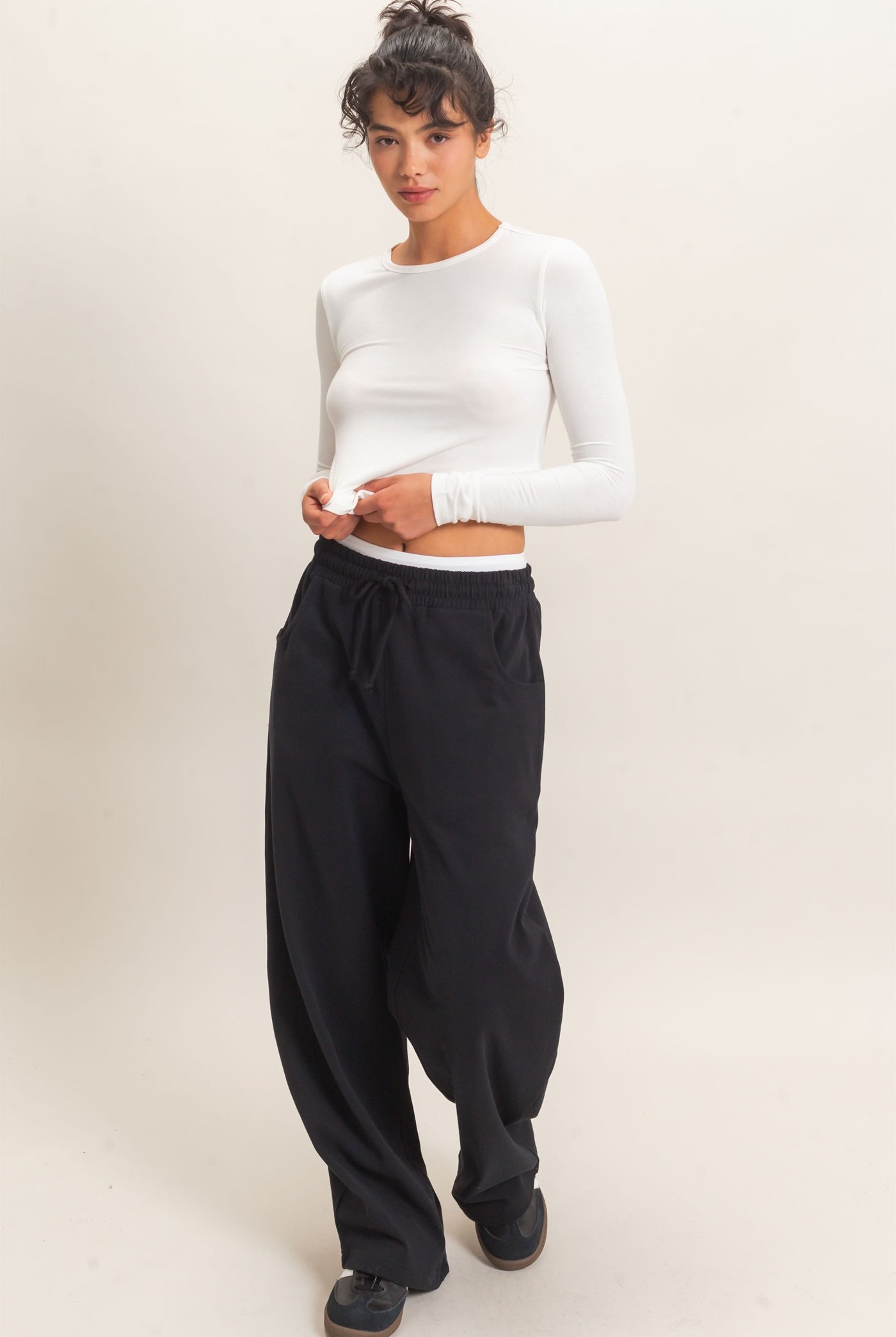 Wholesale Washed Barrel Sweatpants Pants DZ26E379 BLACK DOUBLE ZERO