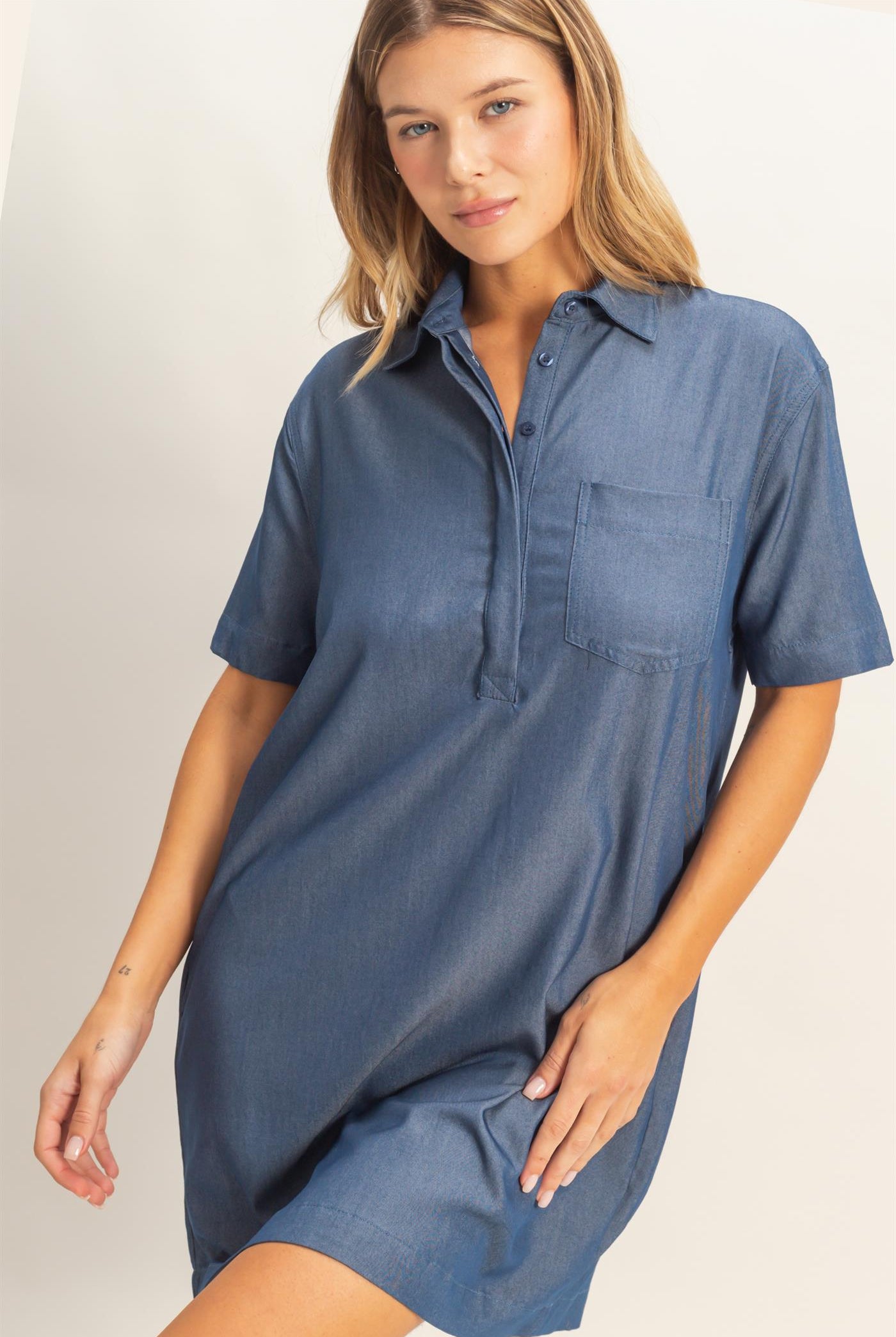 Wholesale Collared Shirt Dress Dresses HF26E427-D D.DENIM HYFVE