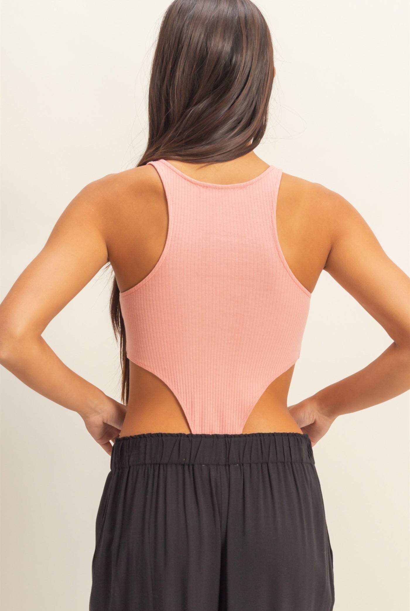 Wholesale High Cut Bodysuit Clothing Tops DZ22E146 TEAK ROSE DOUBLE ZERO