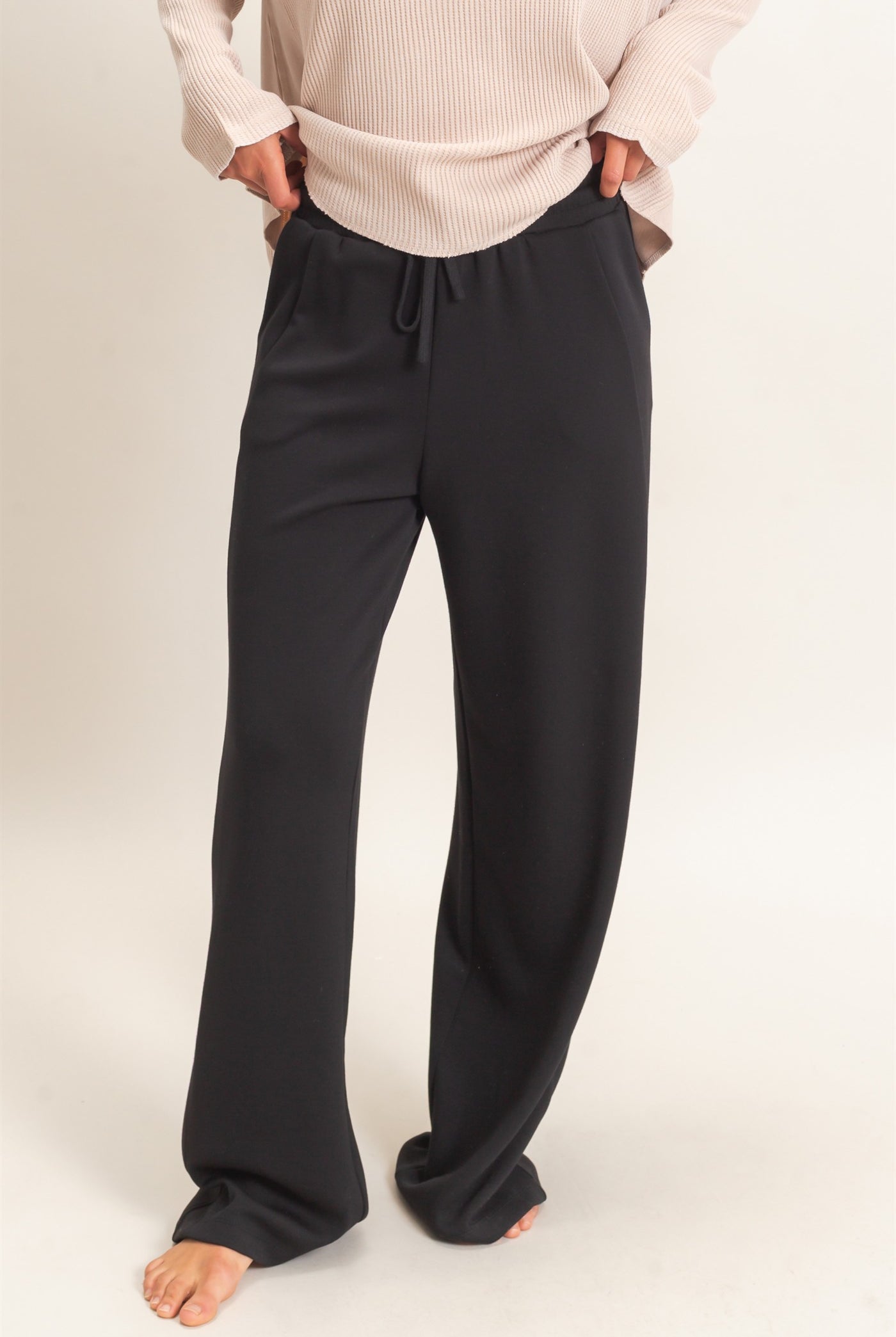 Wholesale Elastic Waist Straight Leg Pants Pants DZ26C969 BLACK DOUBLE ZERO