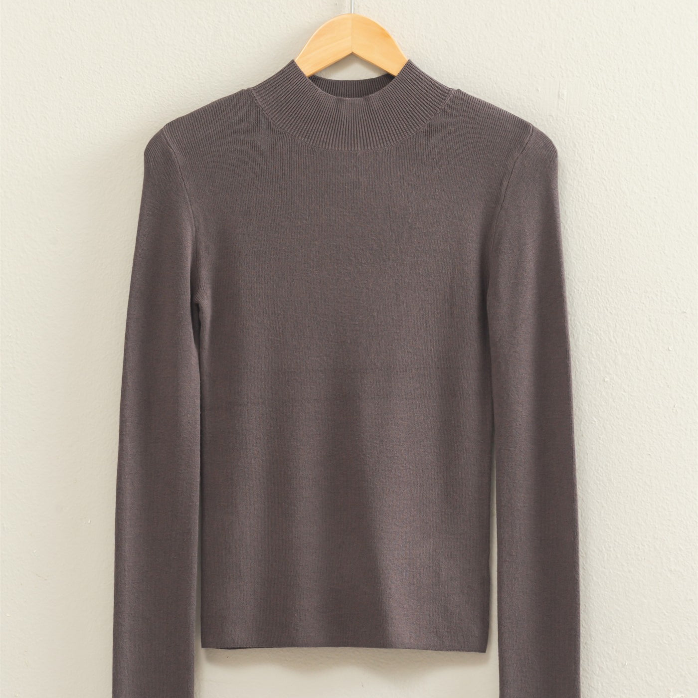 Wholesale Ribbed Mock Neck Long Sleeve Knit Top Clothing Tops DZ26F201 CHARCOAL DOUBLE ZERO