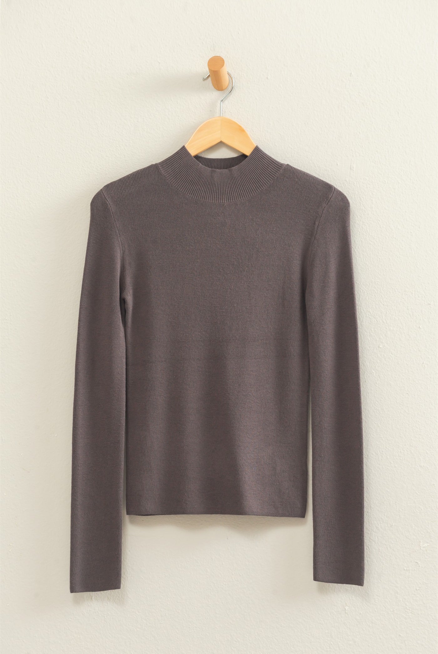 Wholesale Ribbed Mock Neck Long Sleeve Knit Top Clothing Tops DZ26F201 CHARCOAL DOUBLE ZERO
