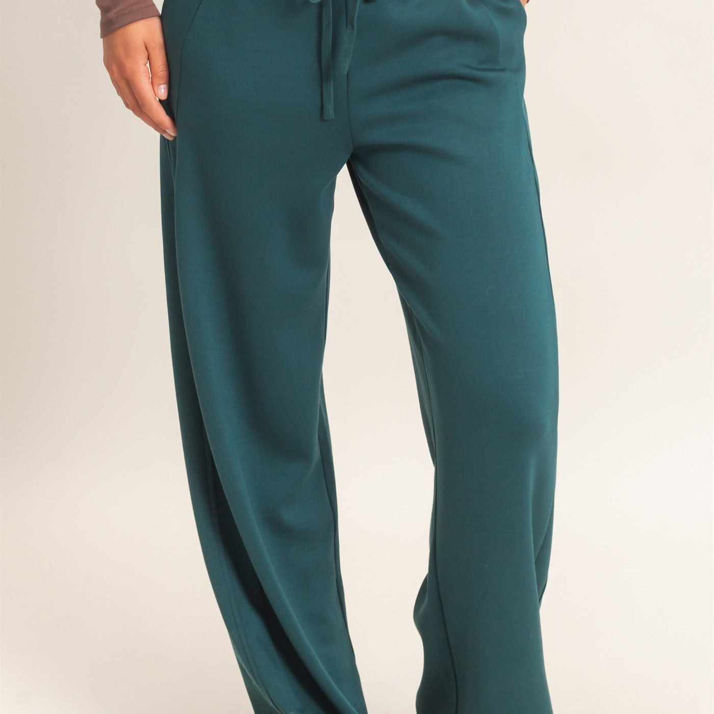 Wholesale Elastic Waist Straight Leg Pants Pants DZ26C969 DEEP GREEN DOUBLE ZERO