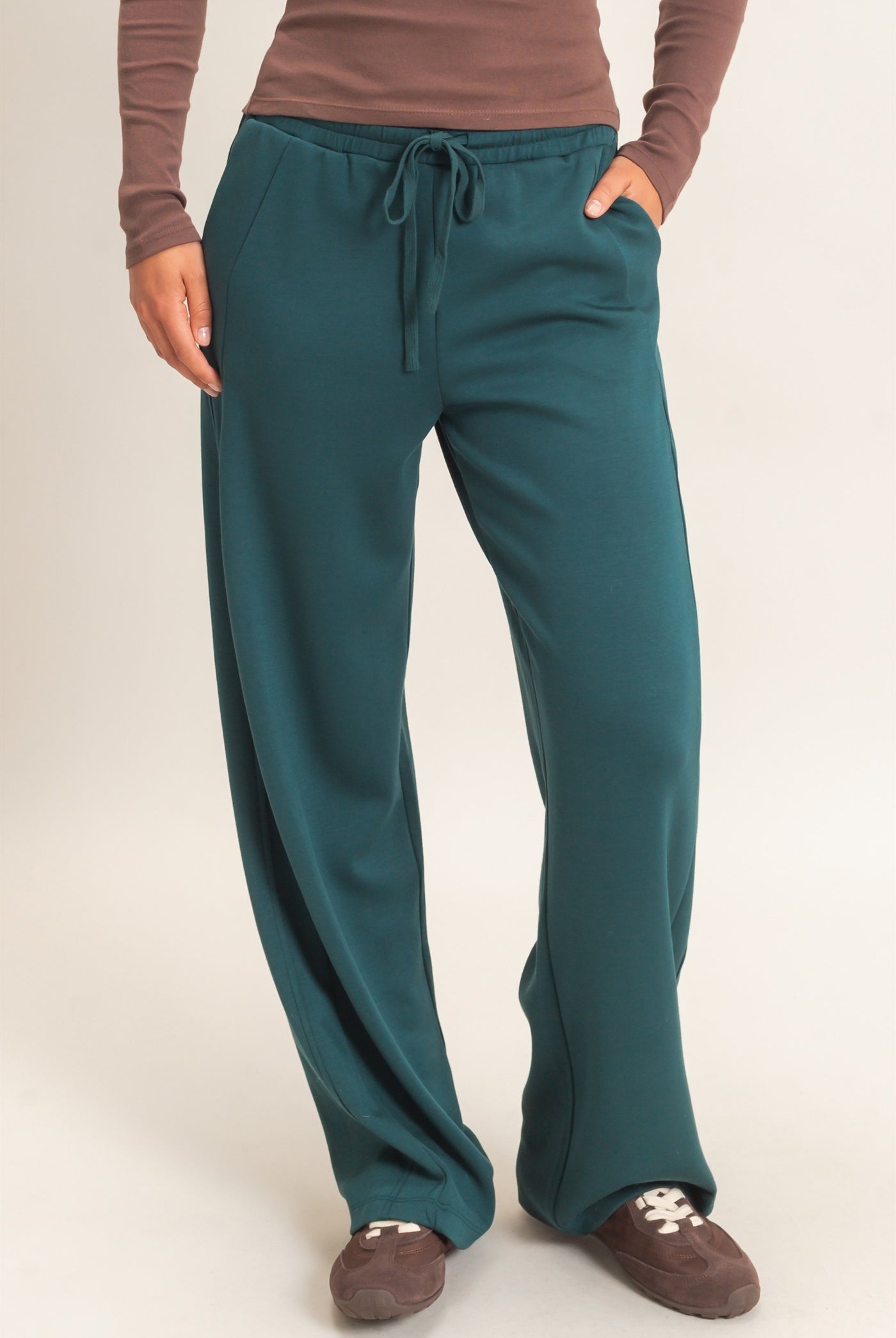 Wholesale Elastic Waist Straight Leg Pants Pants DZ26C969 DEEP GREEN DOUBLE ZERO