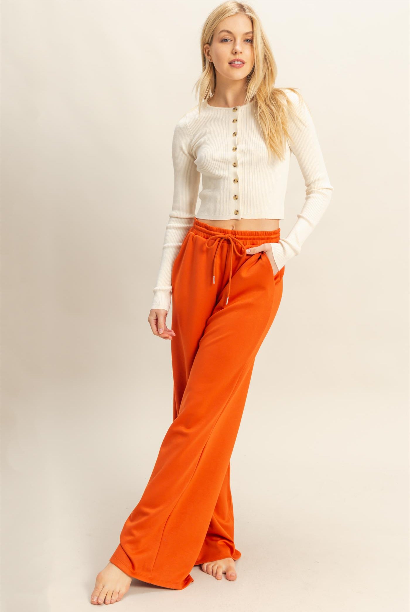 Wholesale Button-Up Ribbed Knit Top Sweaters HF25E930 CREAM HYFVE