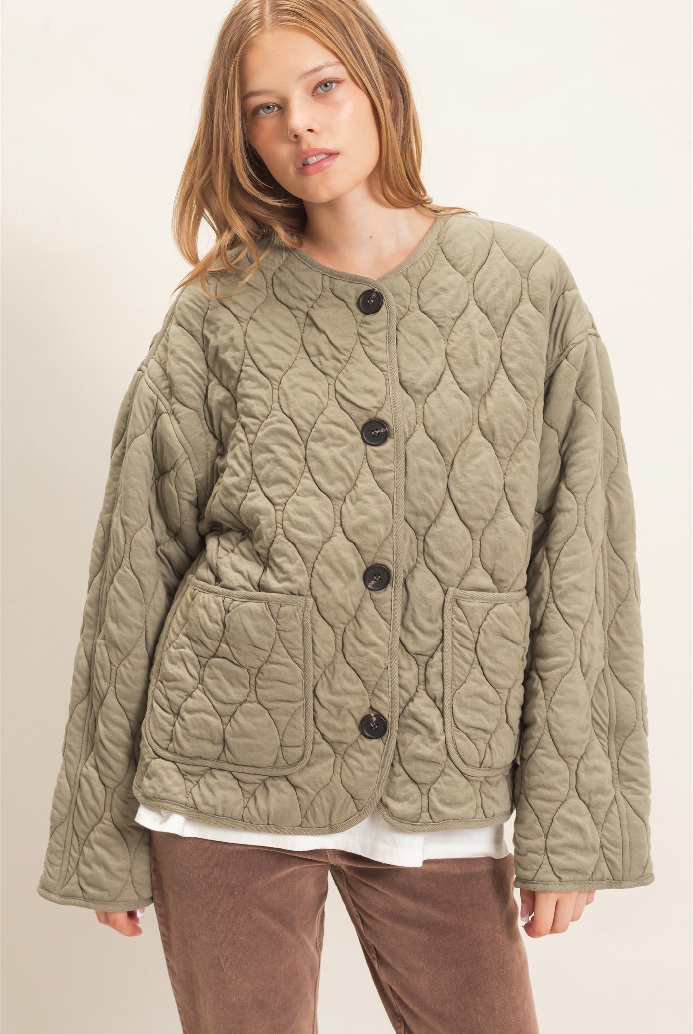 Wholesale Diamond Quilted Jacket Coats & Jackets HF26E370 OLIVE HYFVE