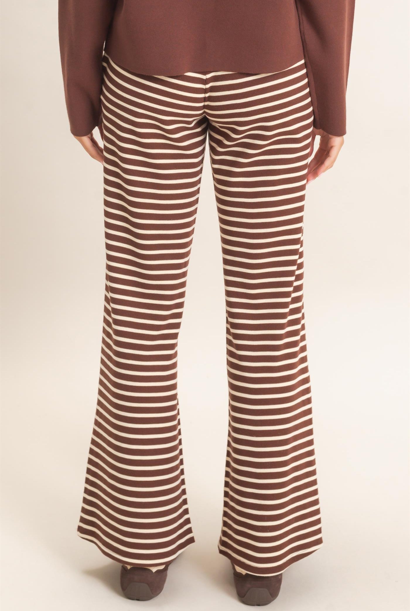 Wholesale Low Rise Striped Waffle Knit Pants Pants DZ26E553 DARK BROWN DOUBLE ZERO