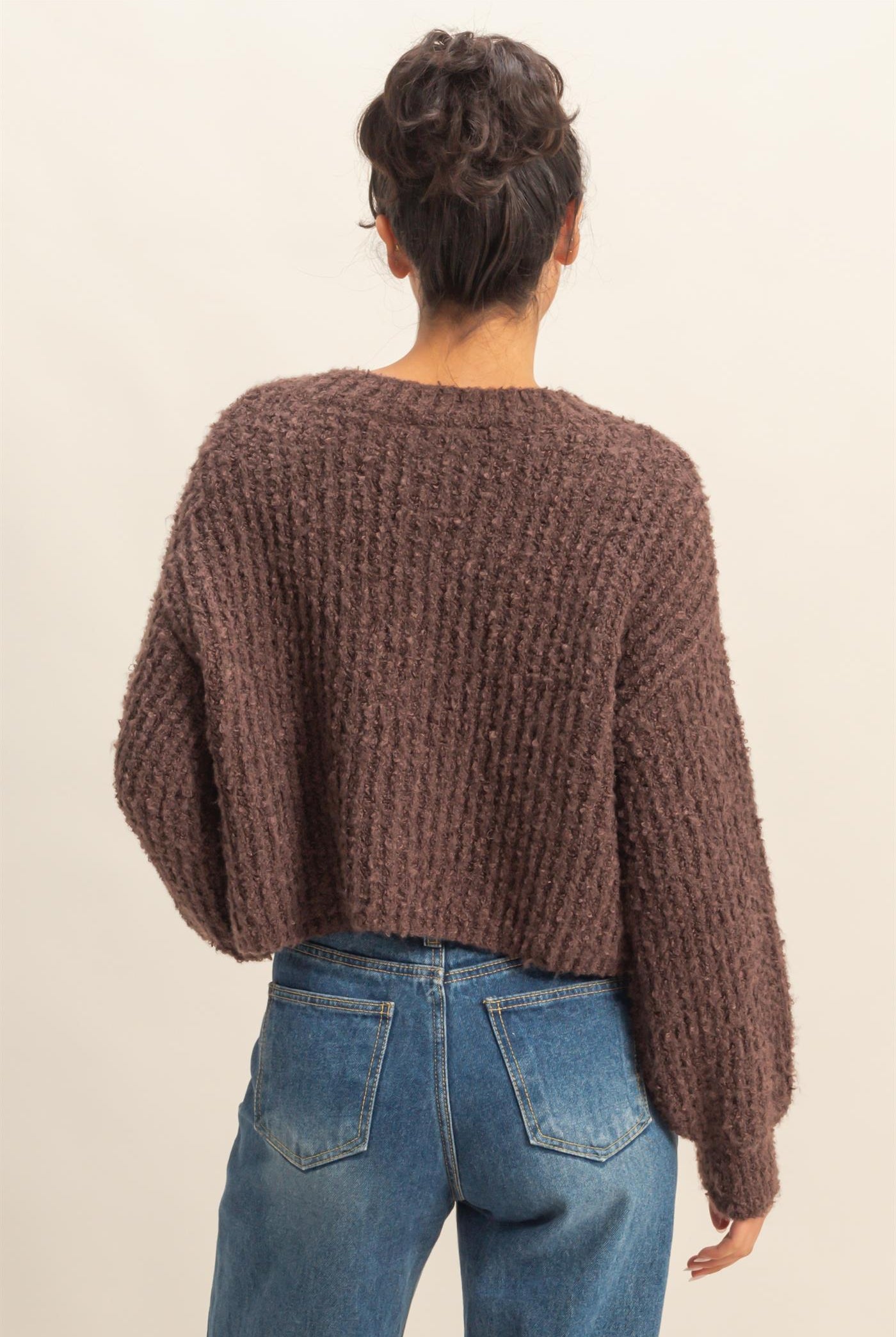 Wholesale Fluffy Knit Button-Up Cardigan Sweater Cardigans DZ25E592 CHESTNUT DOUBLE ZERO