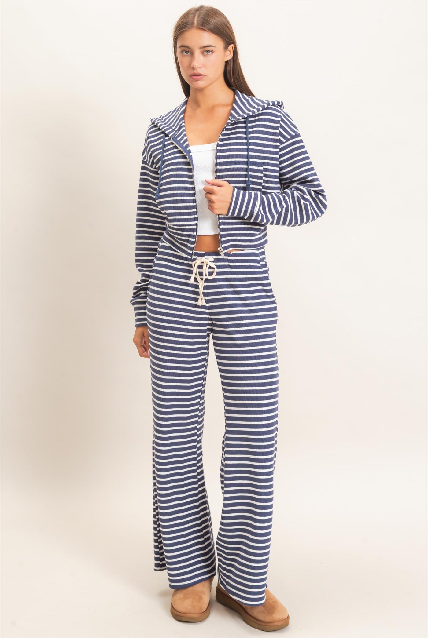 Wholesale Low Rise Striped Waffle Knit Pants Pants DZ26E553 NAVY DOUBLE ZERO