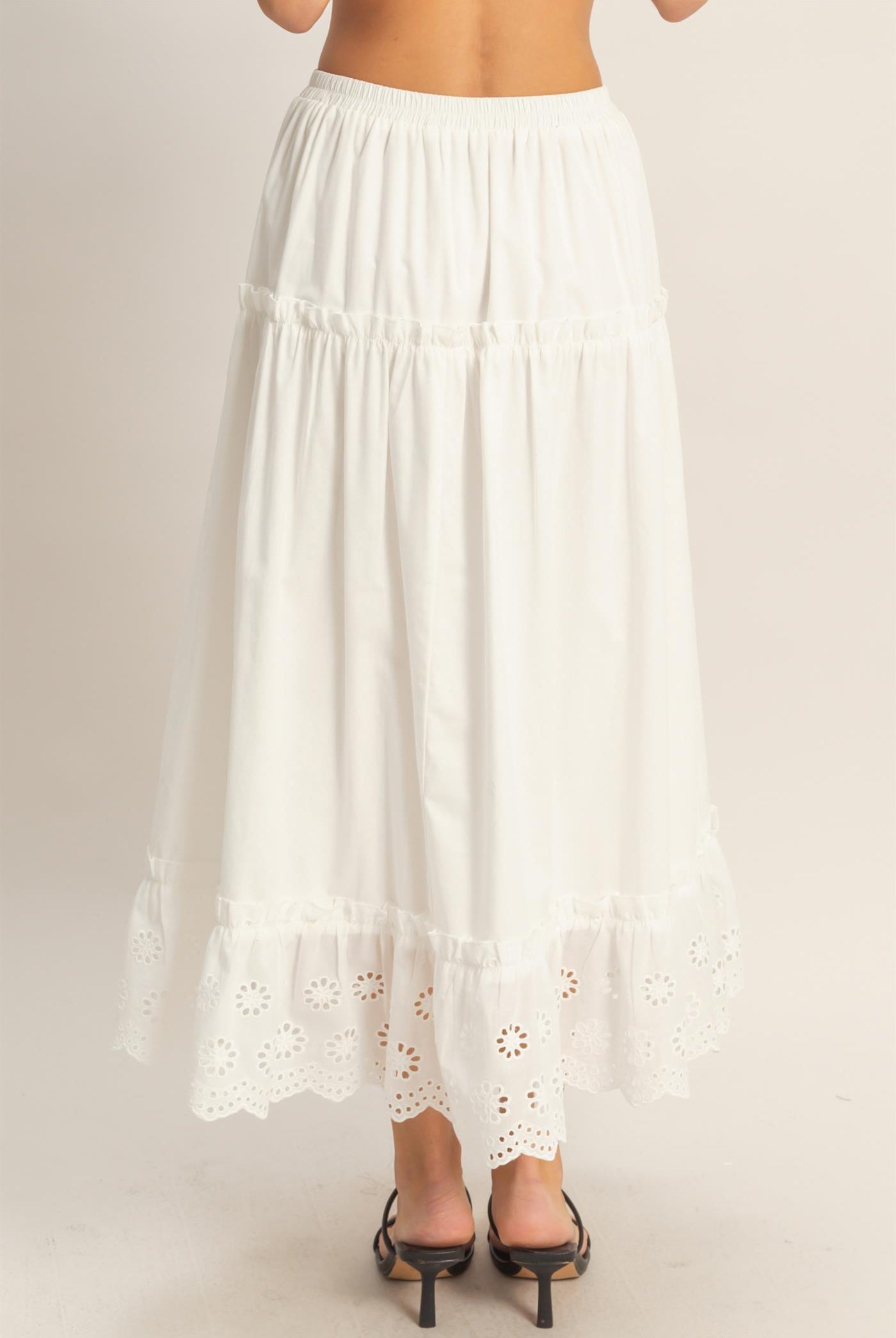 Wholesale Tiered Eyelet Maxi Skirt Skirts HF26C313 WHITE HYFVE