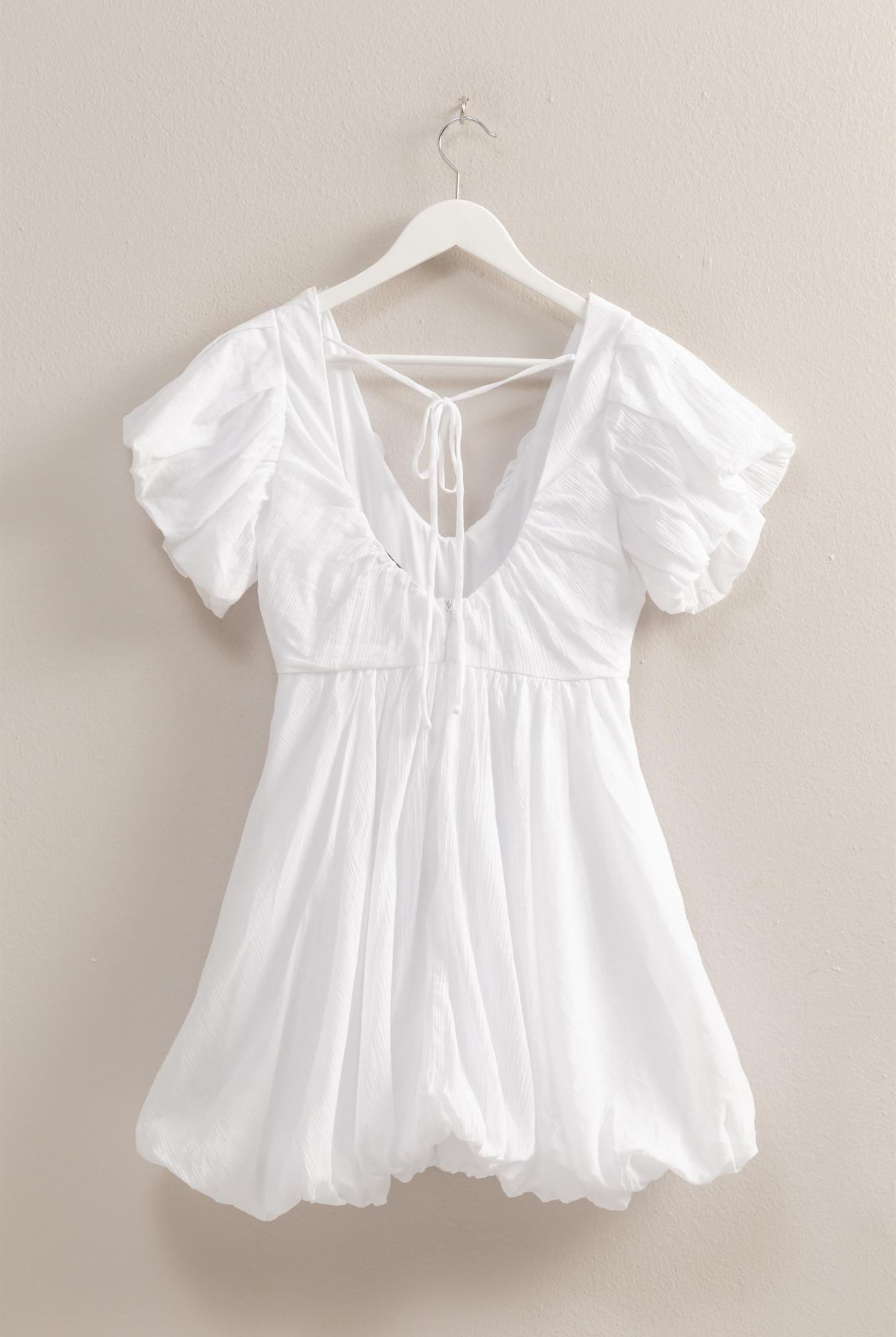 Wholesale V-Neck Puff Sleeve Flowy Mini Dress Dresses HF25A226 WHITE HYFVE