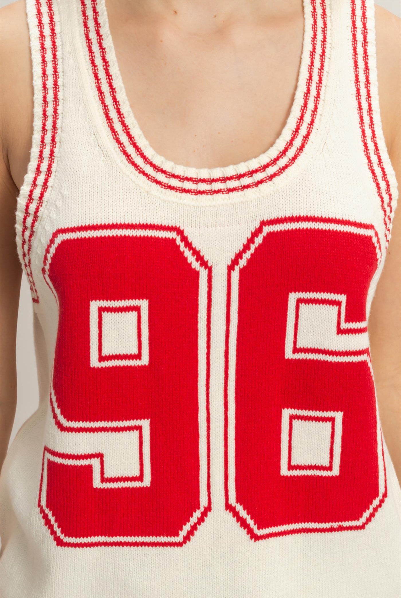 Wholesale Number Graphic Knit Tank Top Tank Tops DZ26A821 RED DOUBLE ZERO