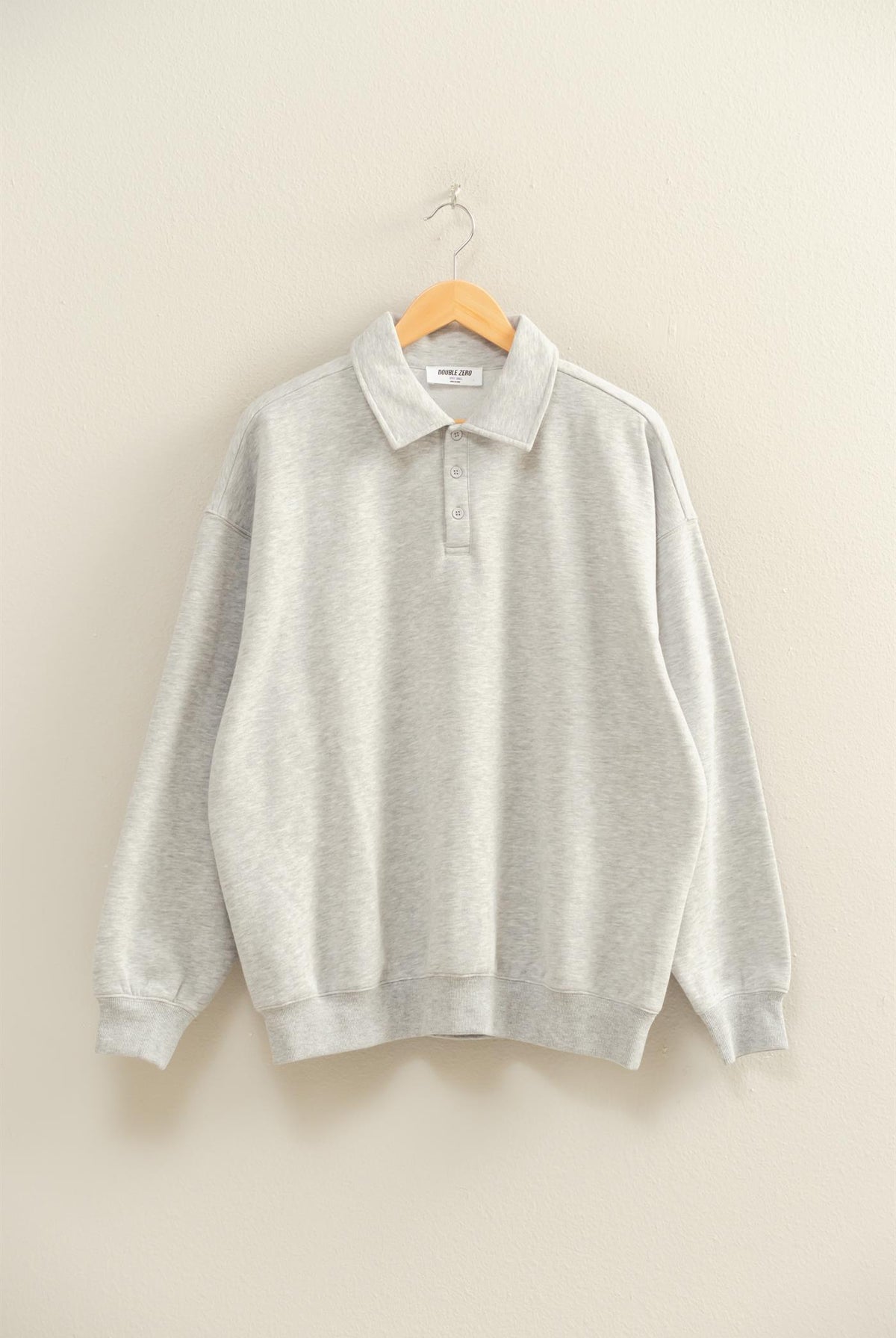 Wholesale Oversized Polo Collared Pullover Sweatshirts DZ25F074 HEATHER GRAY DOUBLE ZERO