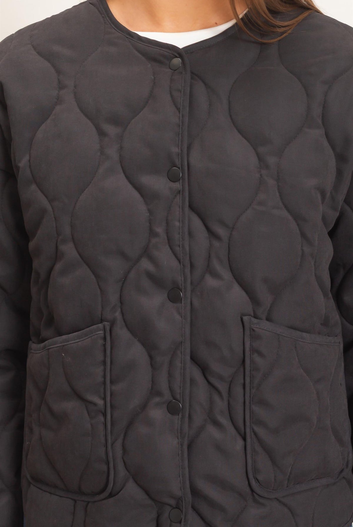Wholesale Quilted Button Front Jacket Coats & Jackets DZ26F254 BLACK DOUBLE ZERO