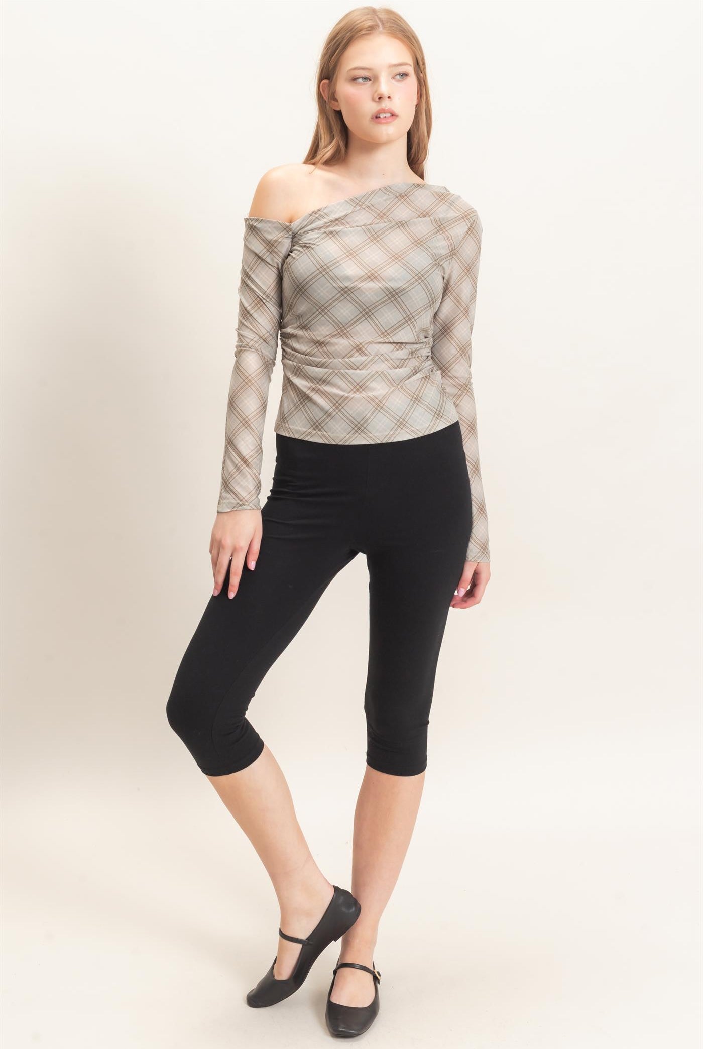 Wholesale Asymmetrical Plaid Off Shoulder Top Dresses HF26E710 SAGE HYFVE
