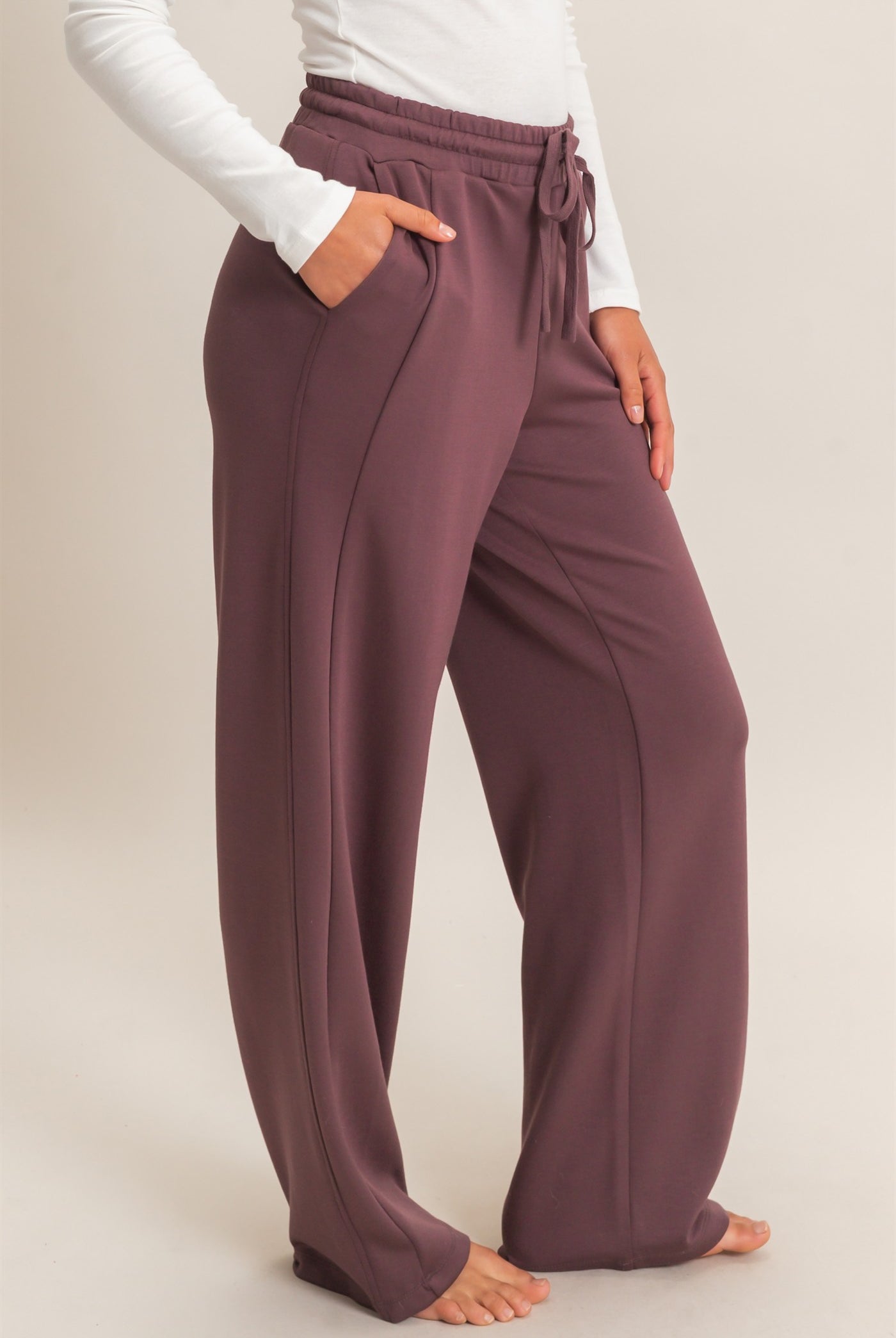 Wholesale Elastic Waist Straight Leg Pants Pants DZ26C969 COCOA DOUBLE ZERO
