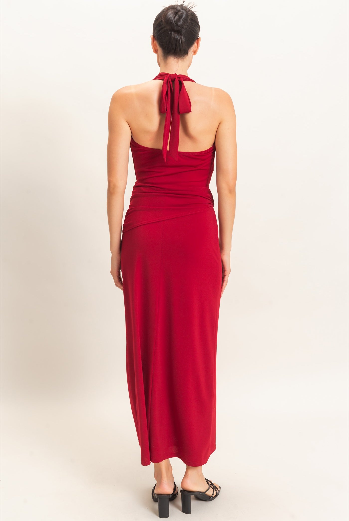 Wholesale Draped Halter Neck Dress Dresses HF26C663 DARK RED HYFVE