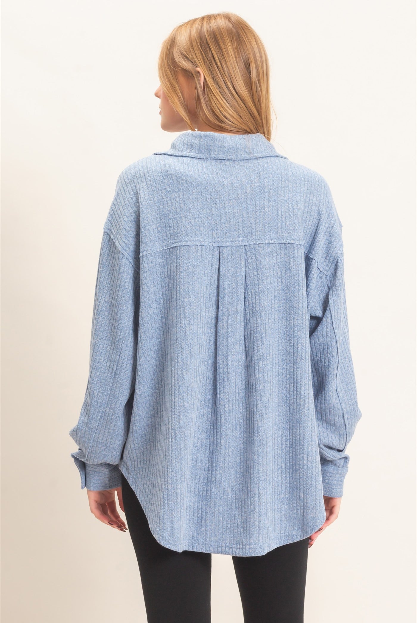 Wholesale Corduroy Button-Up Shirt Shirts HF26F138 BLUE HYFVE