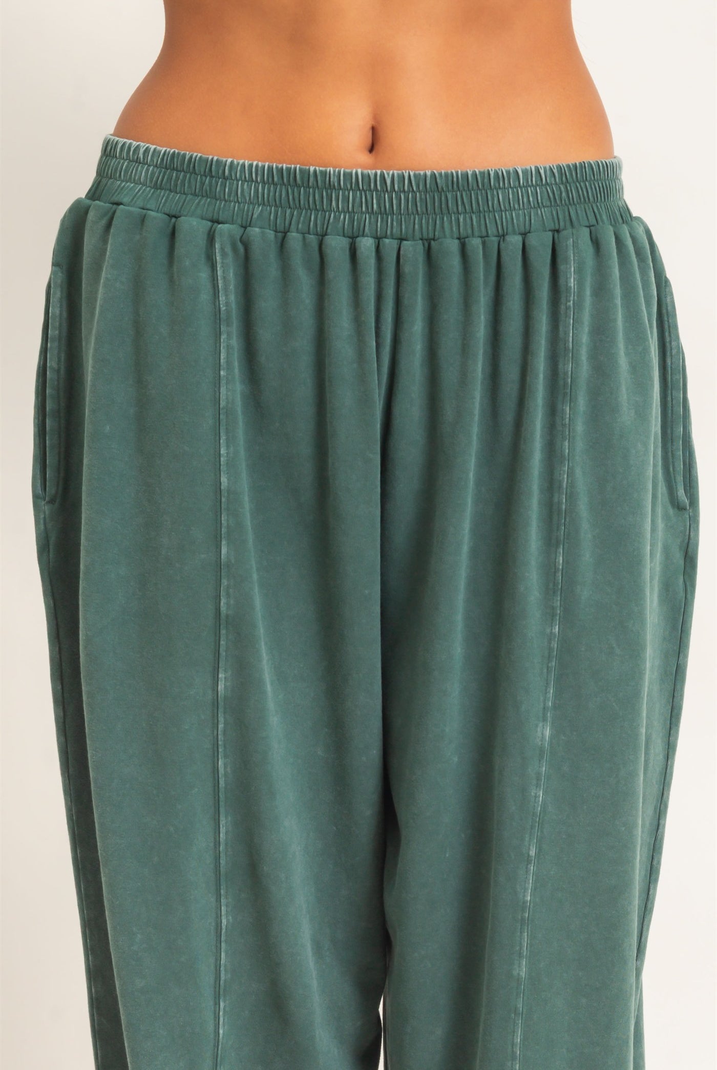 Wholesale Mineral Wash Elastic Waist Jogger Pants Joggers DZ26F405 DARK GREEN DOUBLE ZERO