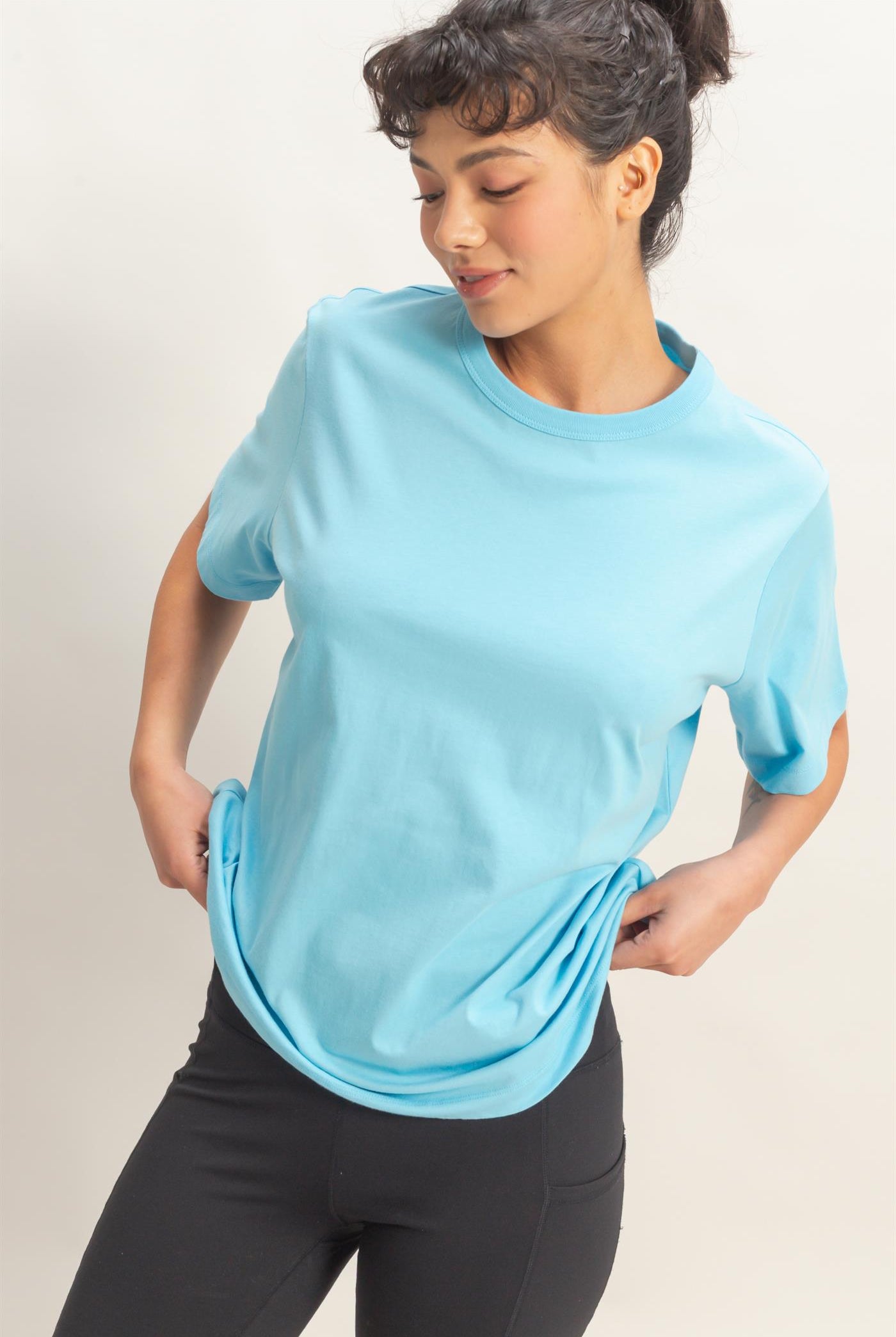 Wholesale Oversized Short Sleeve Crew Neck T-Shirt Clothing Tops DZ26A794 BLUE DOUBLE ZERO