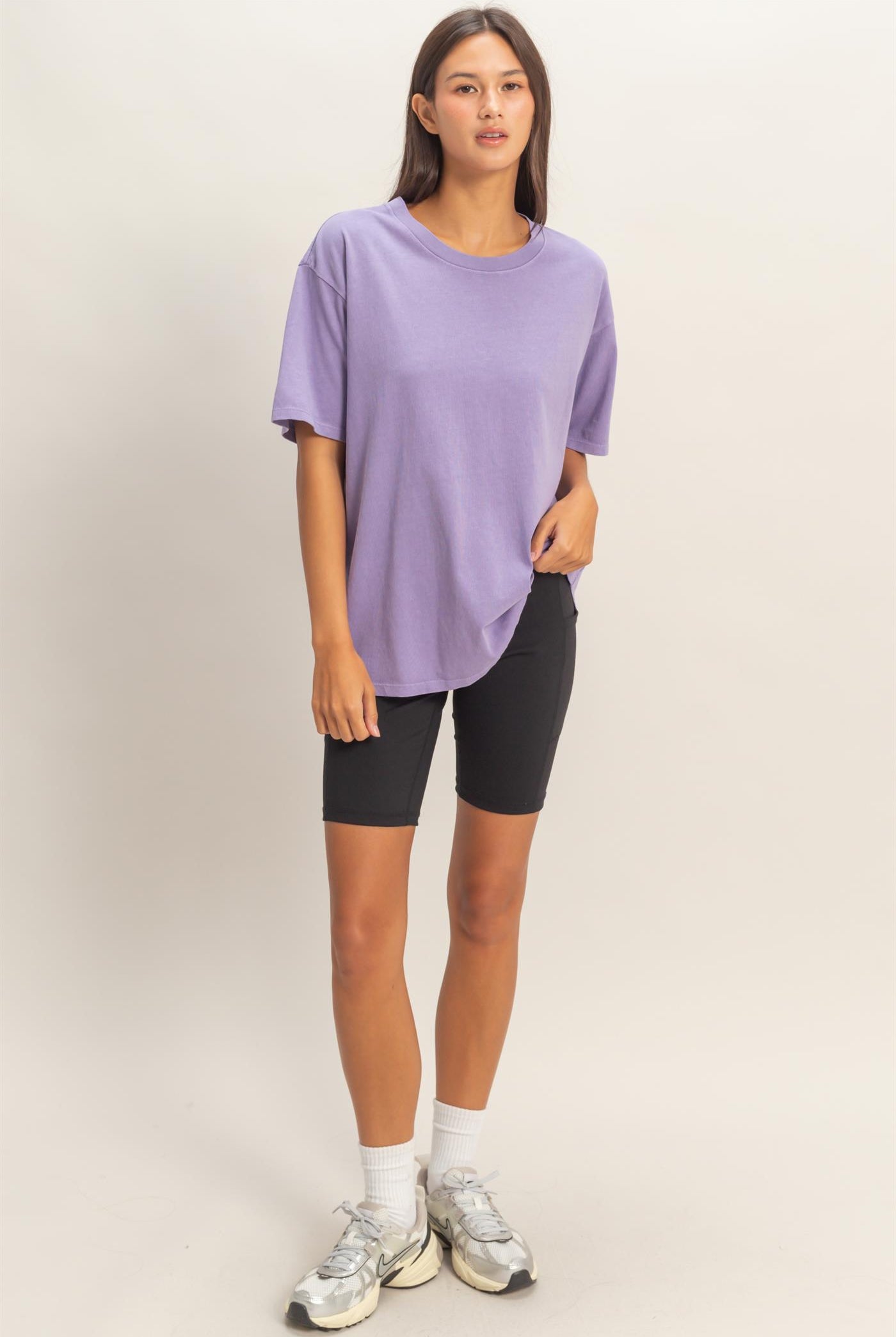 Wholesale Pigment Dyed Crew Neck T-Shirt T-Shirts DZ26A267 DUSTY PURPLE DOUBLE ZERO