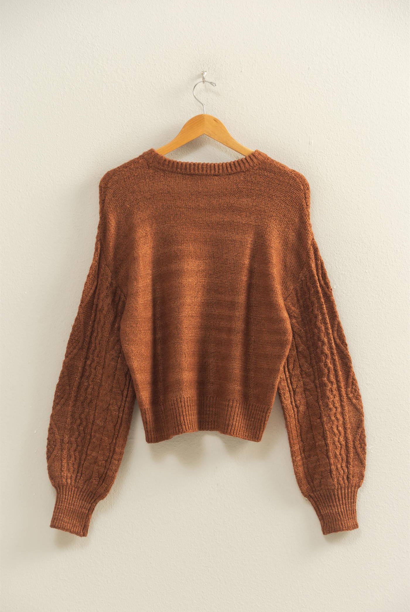 Wholesale Cable Knit Balloon Sleeve Sweater Sweaters DZ25F126 CHESTNUT DOUBLE ZERO