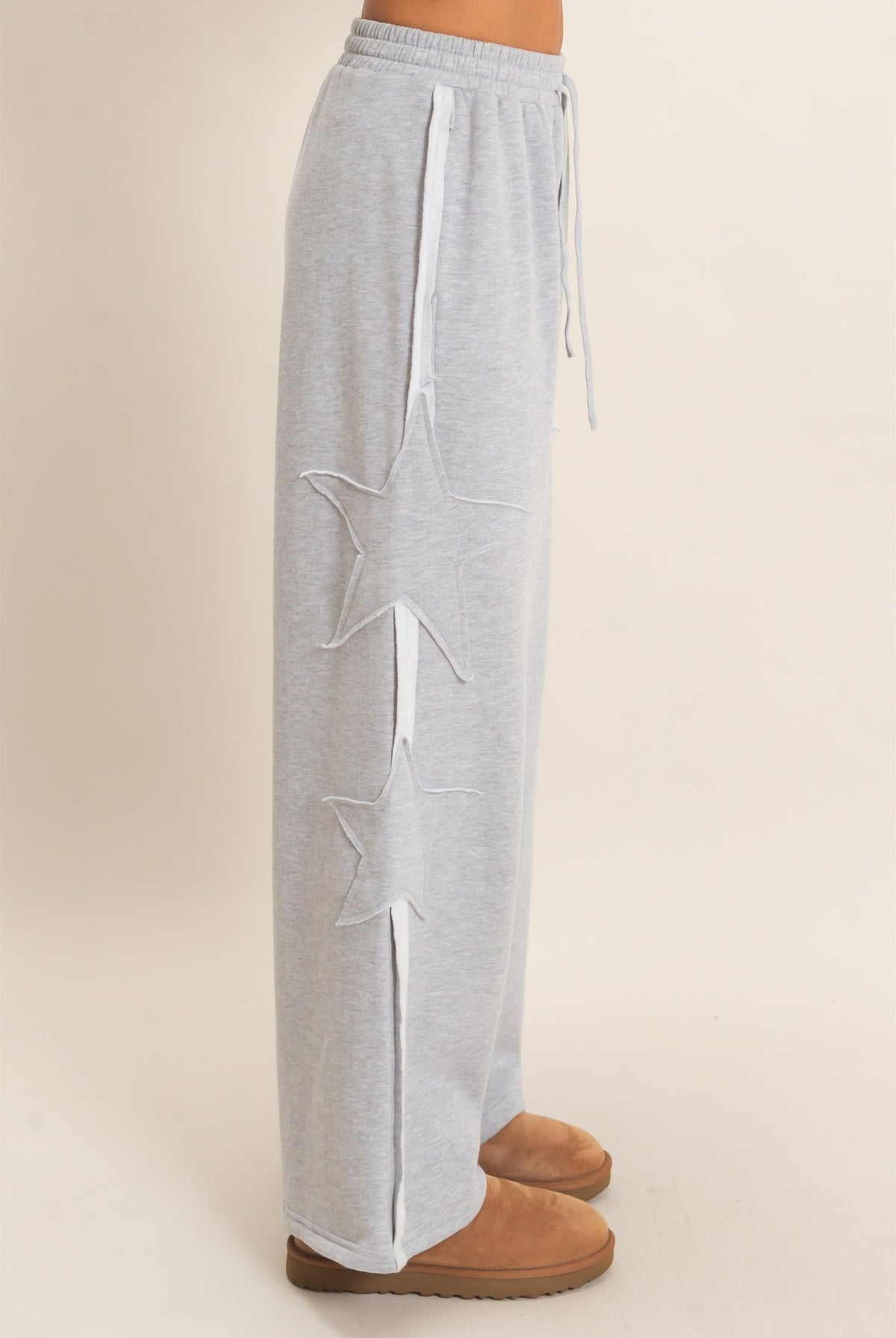 Wholesale French Terry Star Patch Sweatpants Pants DZ27A197 HEATHER GRAY DOUBLE ZERO