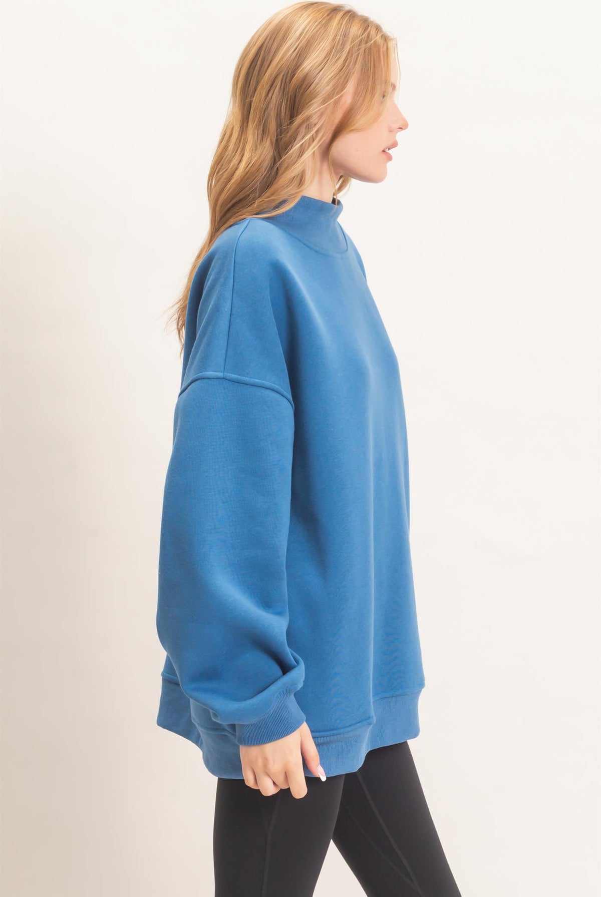 Wholesale Enzyme Washed Mock Neck Sweatshirt Sweatshirts HF26E222 COBALT BLUE HYFVE