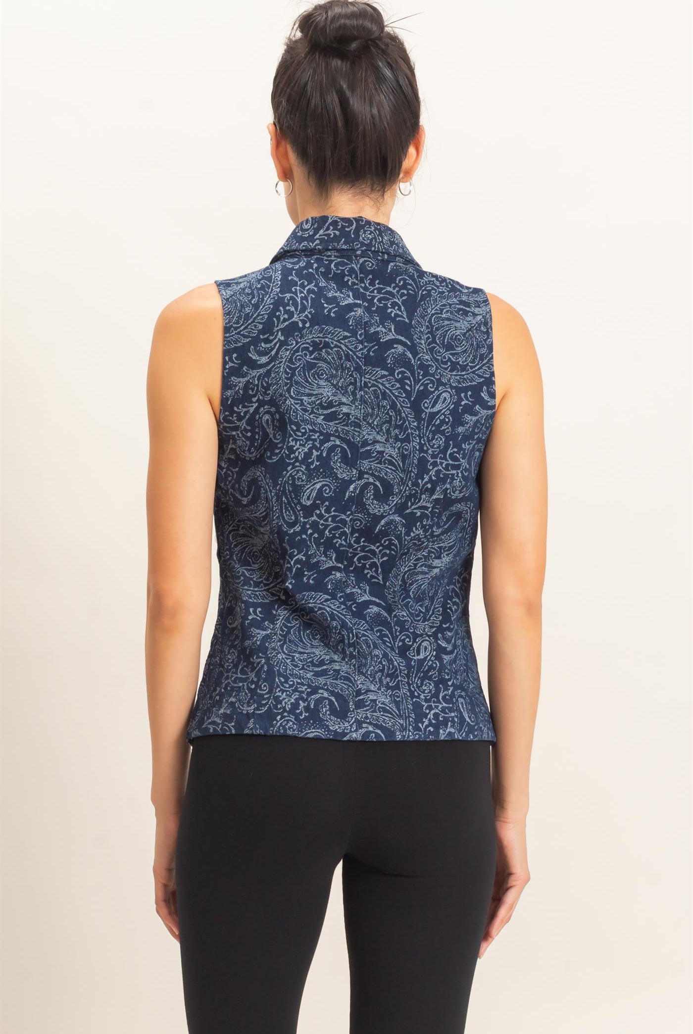 Wholesale Paisley Lace-Up Vest Clothing Tops HF26E171 NAVY HYFVE