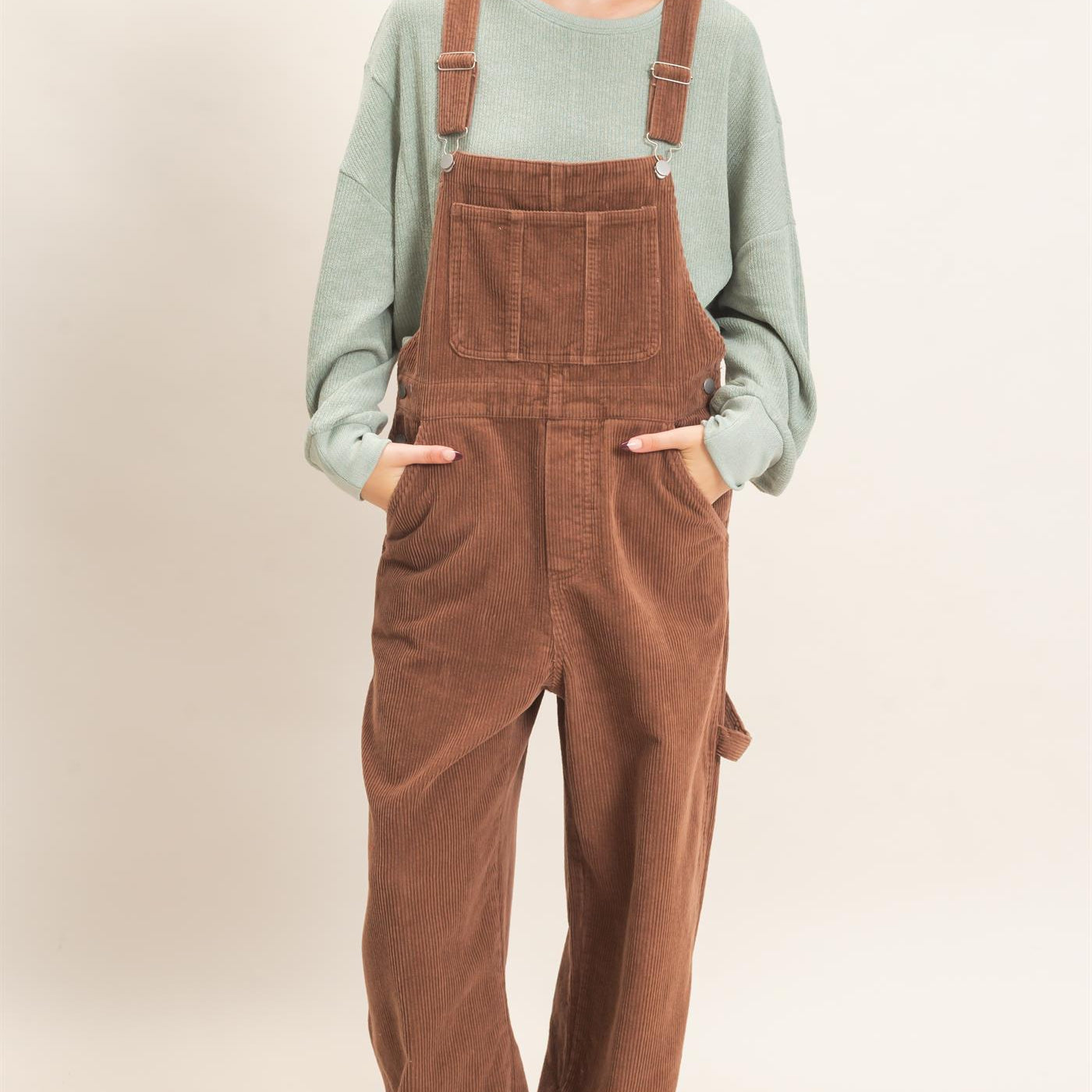 Wholesale Mineral Wash Corduroy Overalls Clothing HF26F210-D BROWN HYFVE