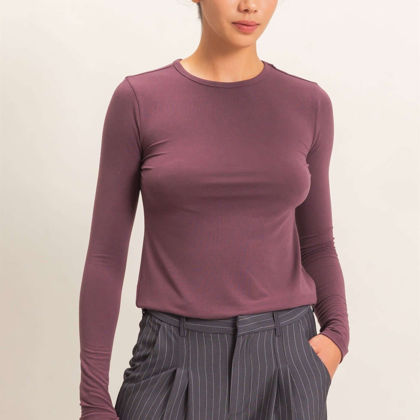 Wholesale Crew Neck Long Sleeve Top Clothing Tops DZ26E258 COCOA DOUBLE ZERO