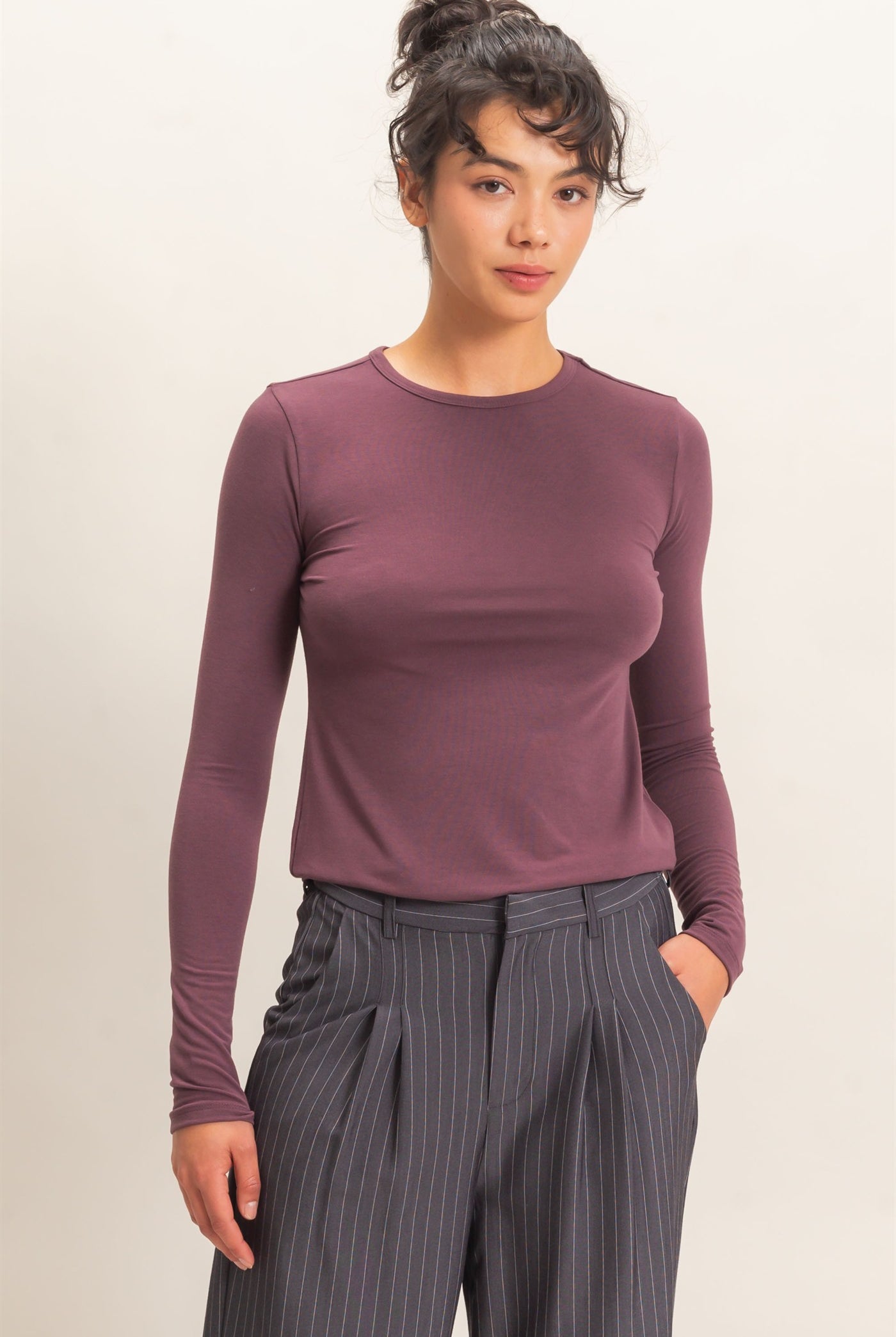 Wholesale Crew Neck Long Sleeve Top Clothing Tops DZ26E258 COCOA DOUBLE ZERO