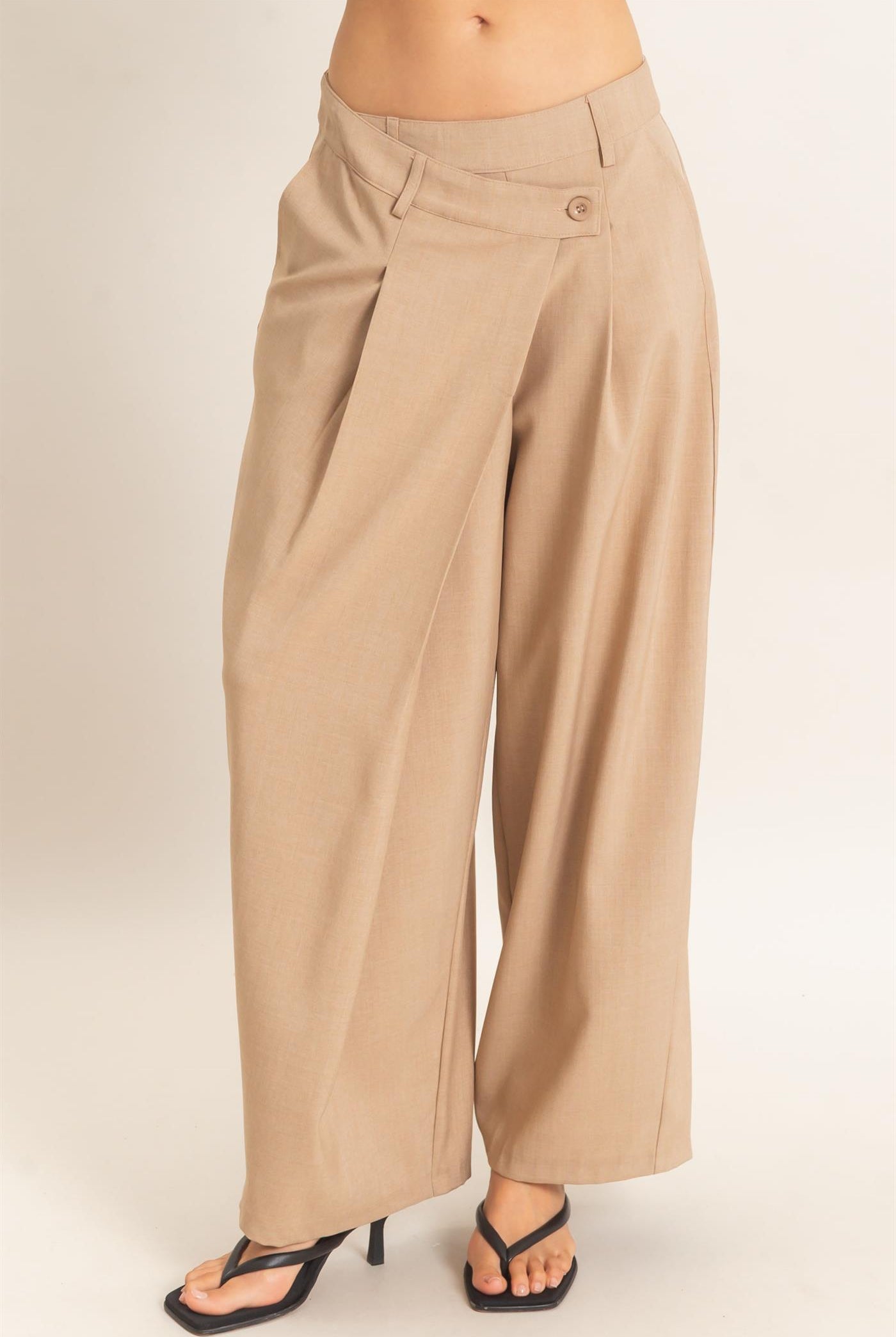 Wholesale Asymmetrical Overlap Pleated Pant Pants HF26C885 TAUPE HYFVE