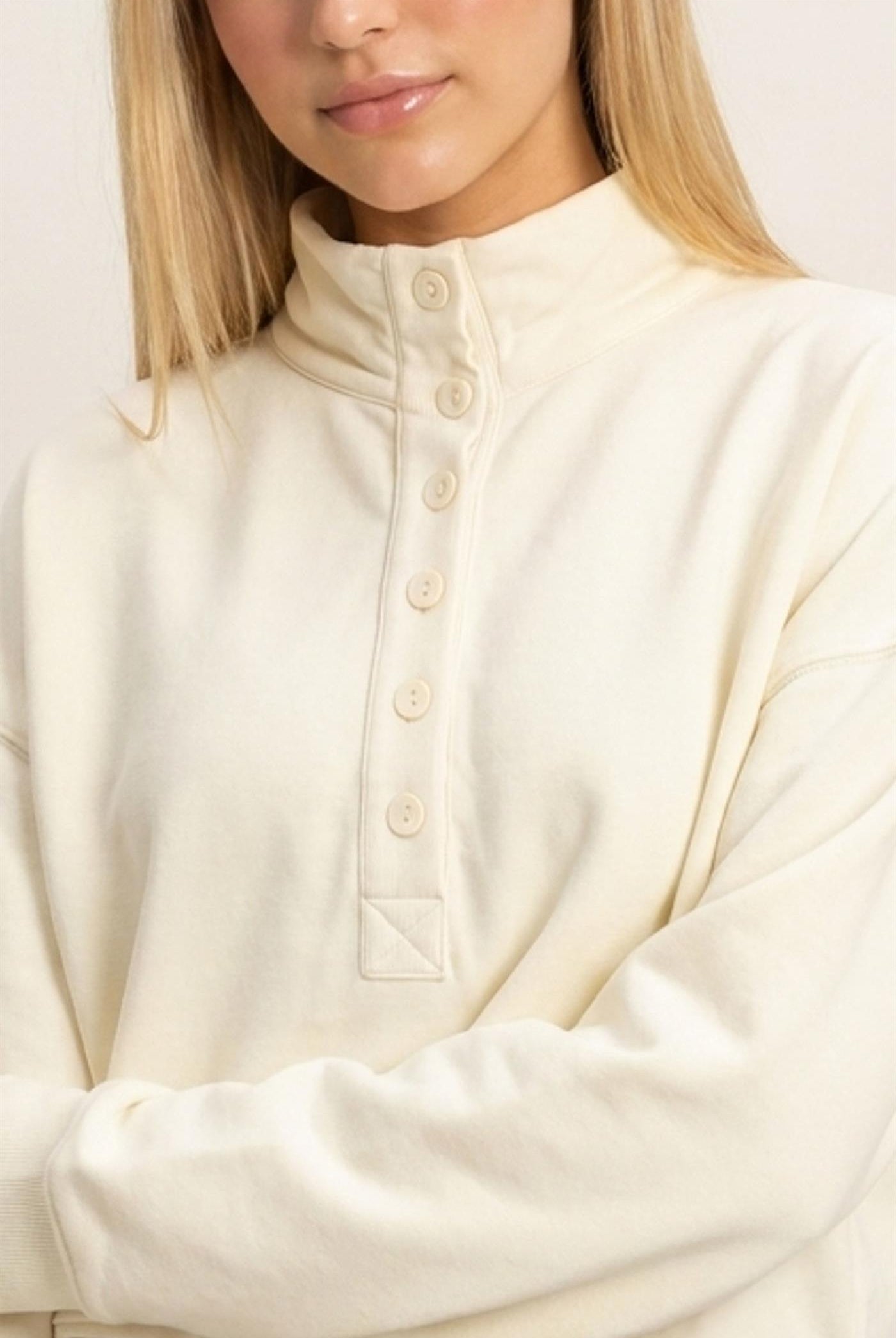 Wholesale Mineral Wash Button Front Sweatshirt Sweatshirts DZ26C909 CREAM DOUBLE ZERO