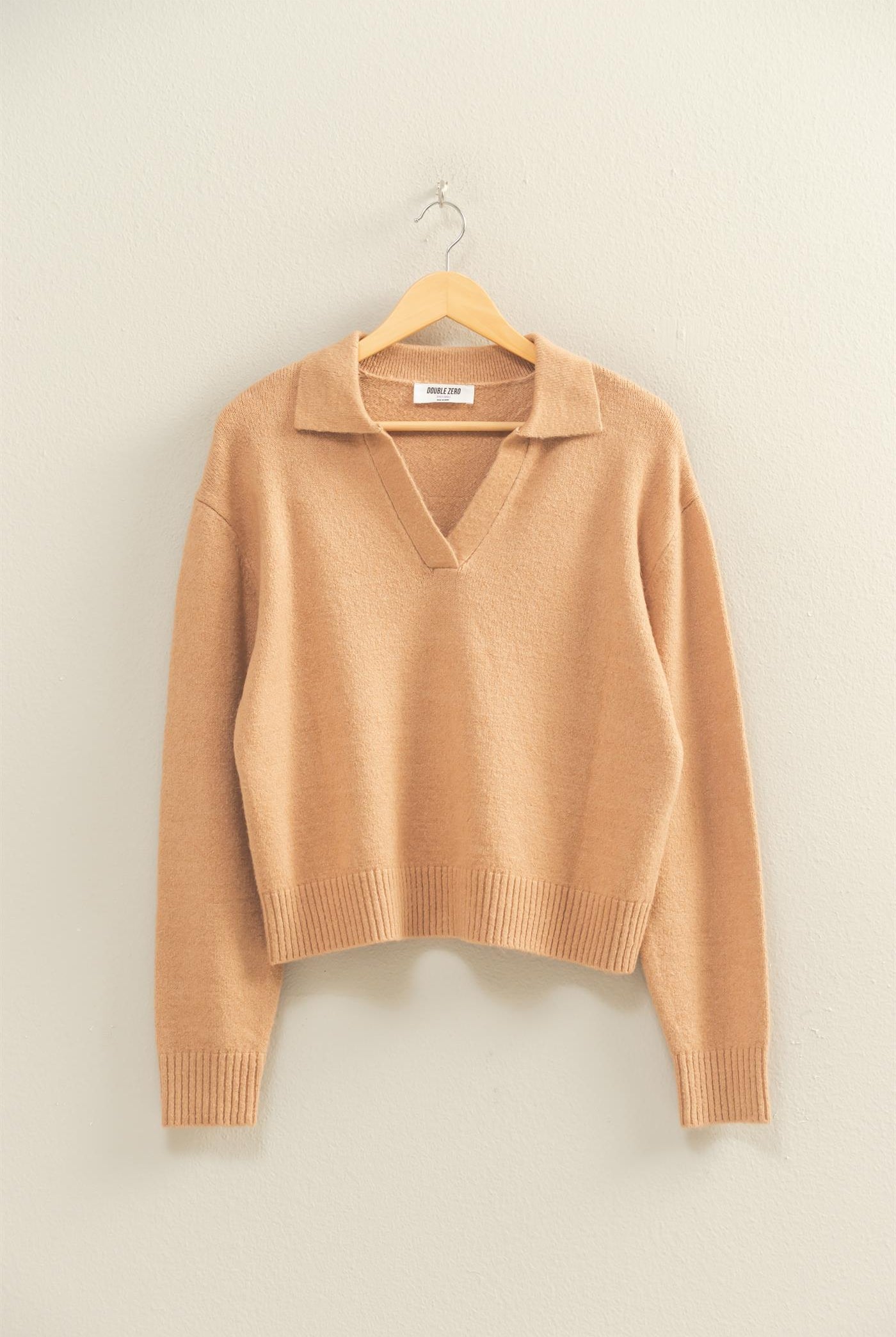 Wholesale Collared V Neck Sweater Sweaters DZ25C947 DARK TAUPE DOUBLE ZERO