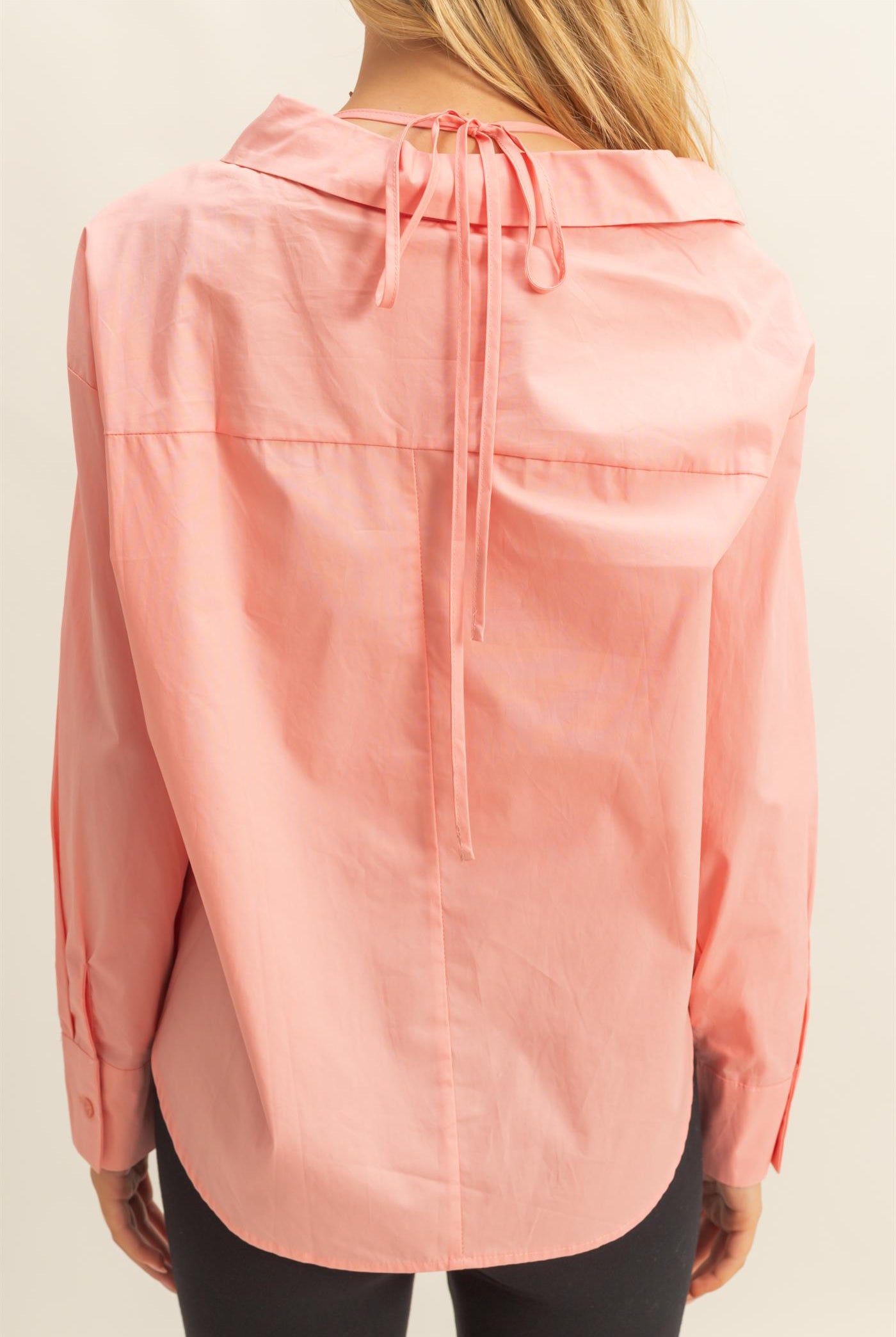 Wholesale Off-The-Shoulder Asymmetrcal Button-Up Shirt Clothing Tops HF22G139 BLUSH HYFVE