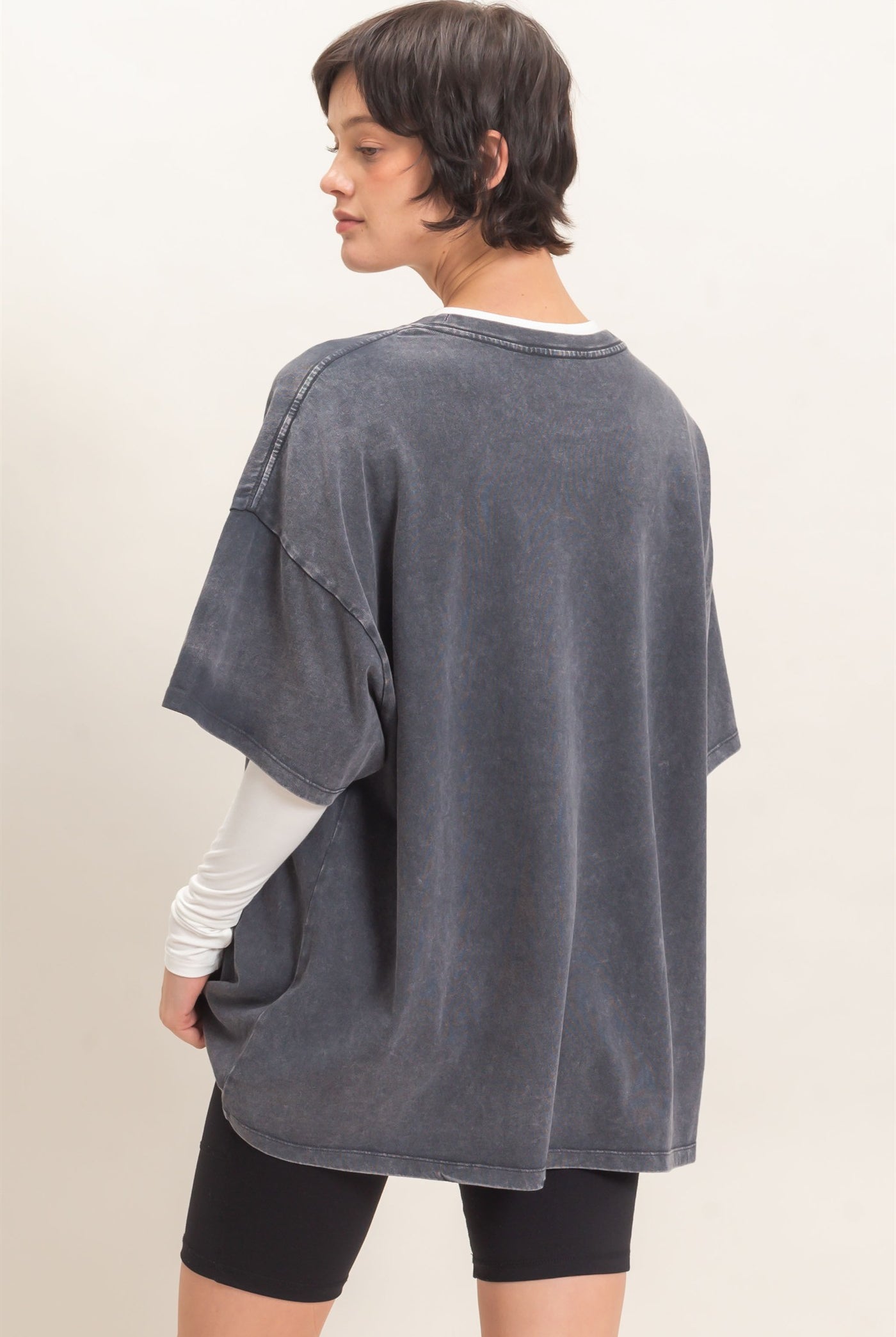 Wholesale Mineral Wash Oversized Crew Neck T-Shirts Clothing Tops DZ26C961 CHARCOAL DOUBLE ZERO