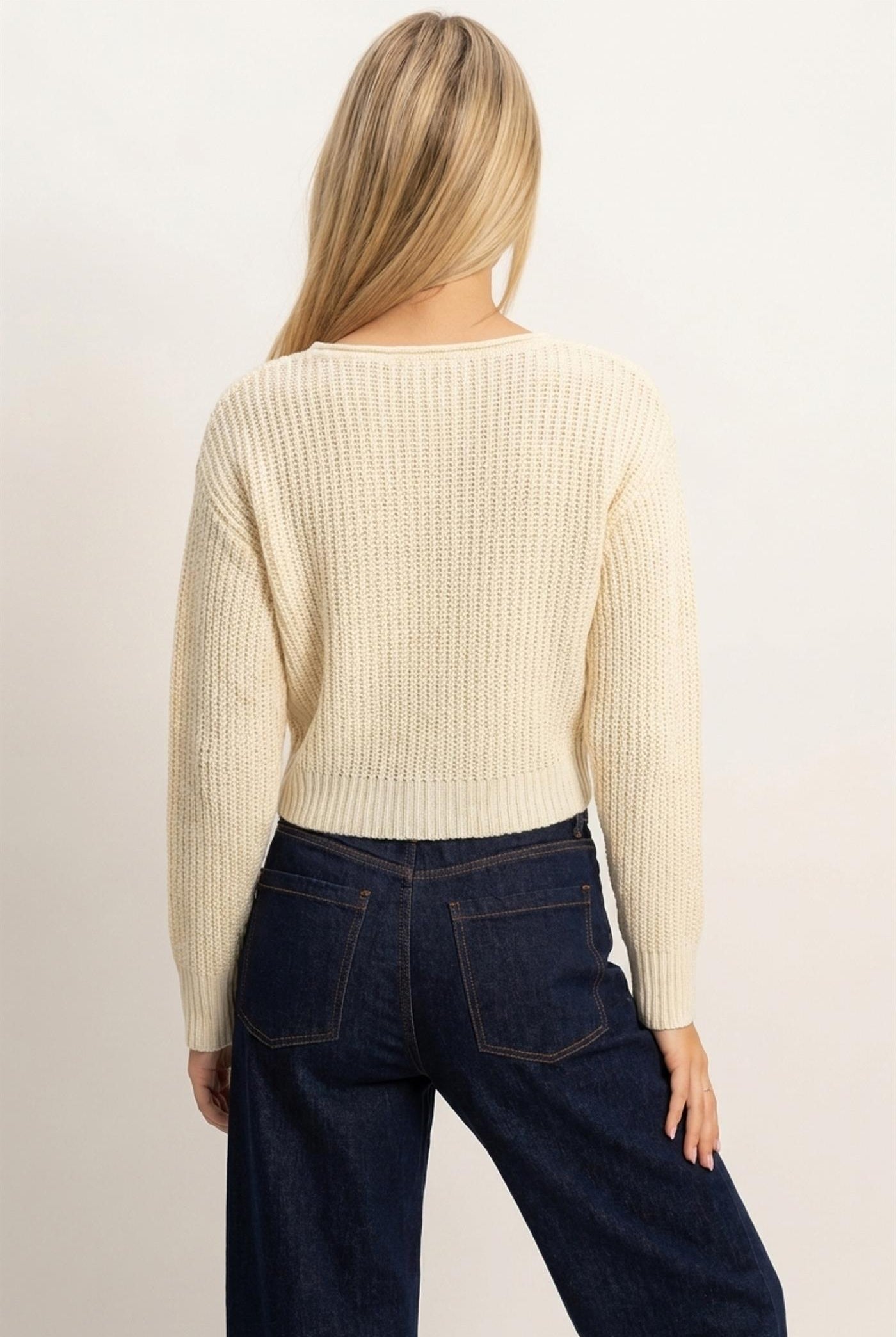 Wholesale V-Neck Ribbed Cardigan Cardigans DZ26E106 IVORY DOUBLE ZERO