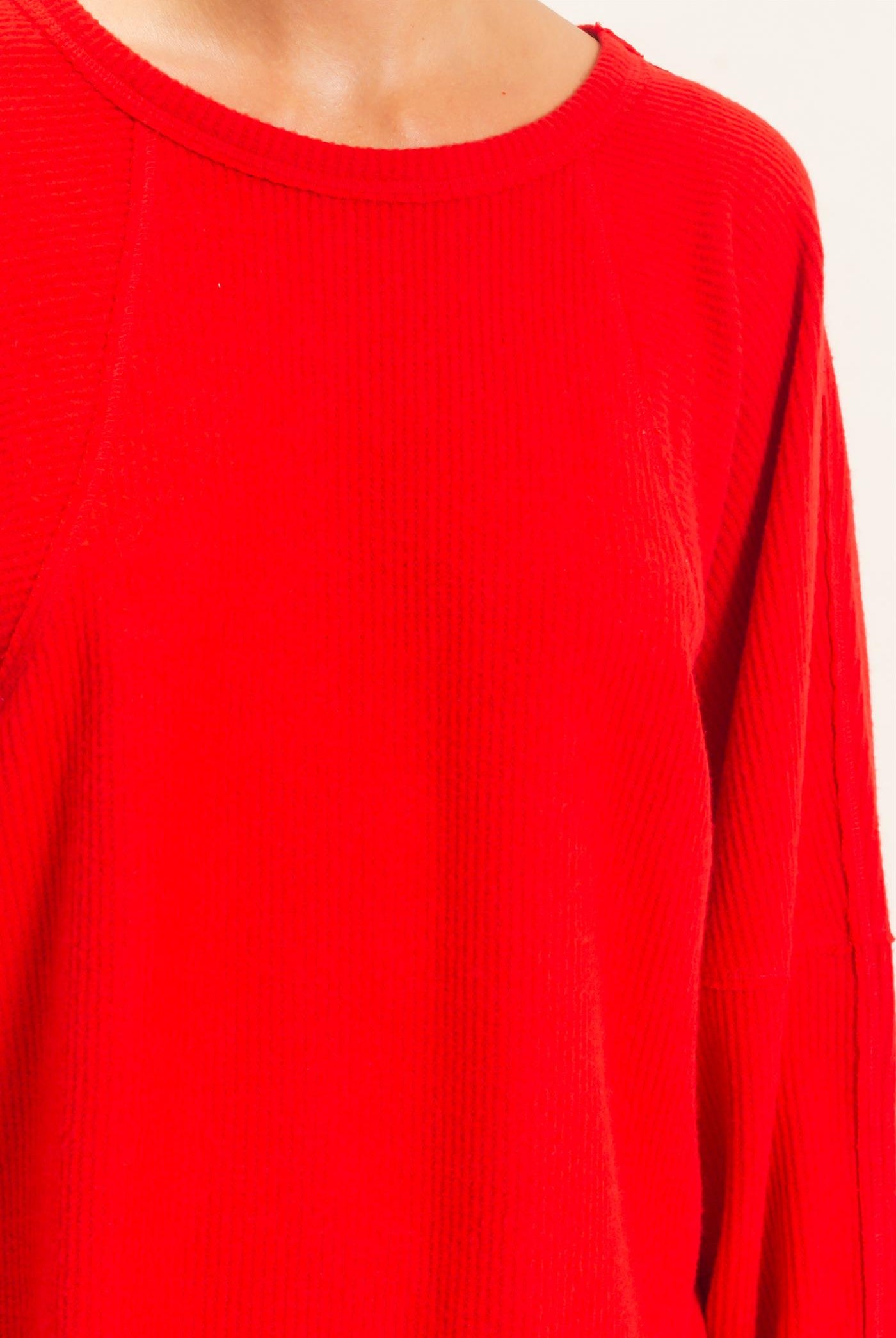 Wholesale Brushed Waffle Long Sleeve Top Clothing Tops DZ26F312 RED DOUBLE ZERO